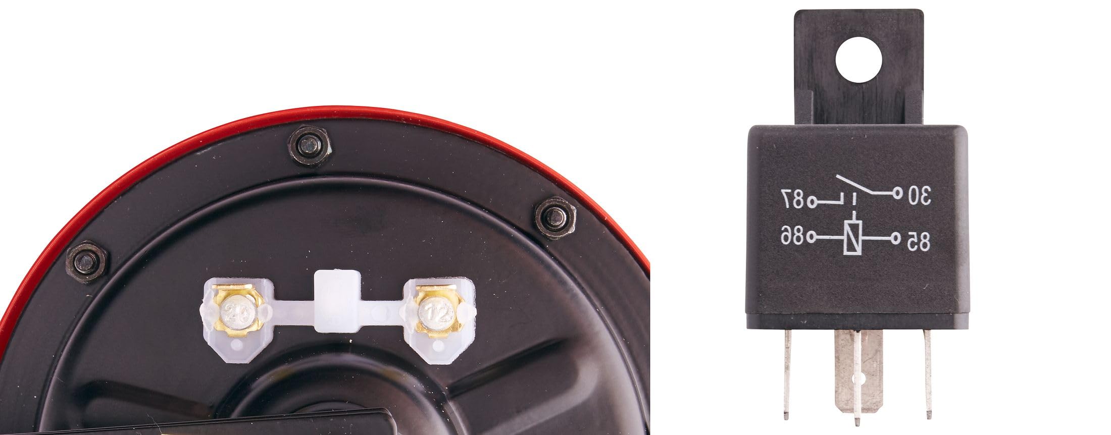 Hella 003399801 Supertone 12V High Tone/Low Tone Twin Horn Kit With Red Protective Grill, 2 Horns