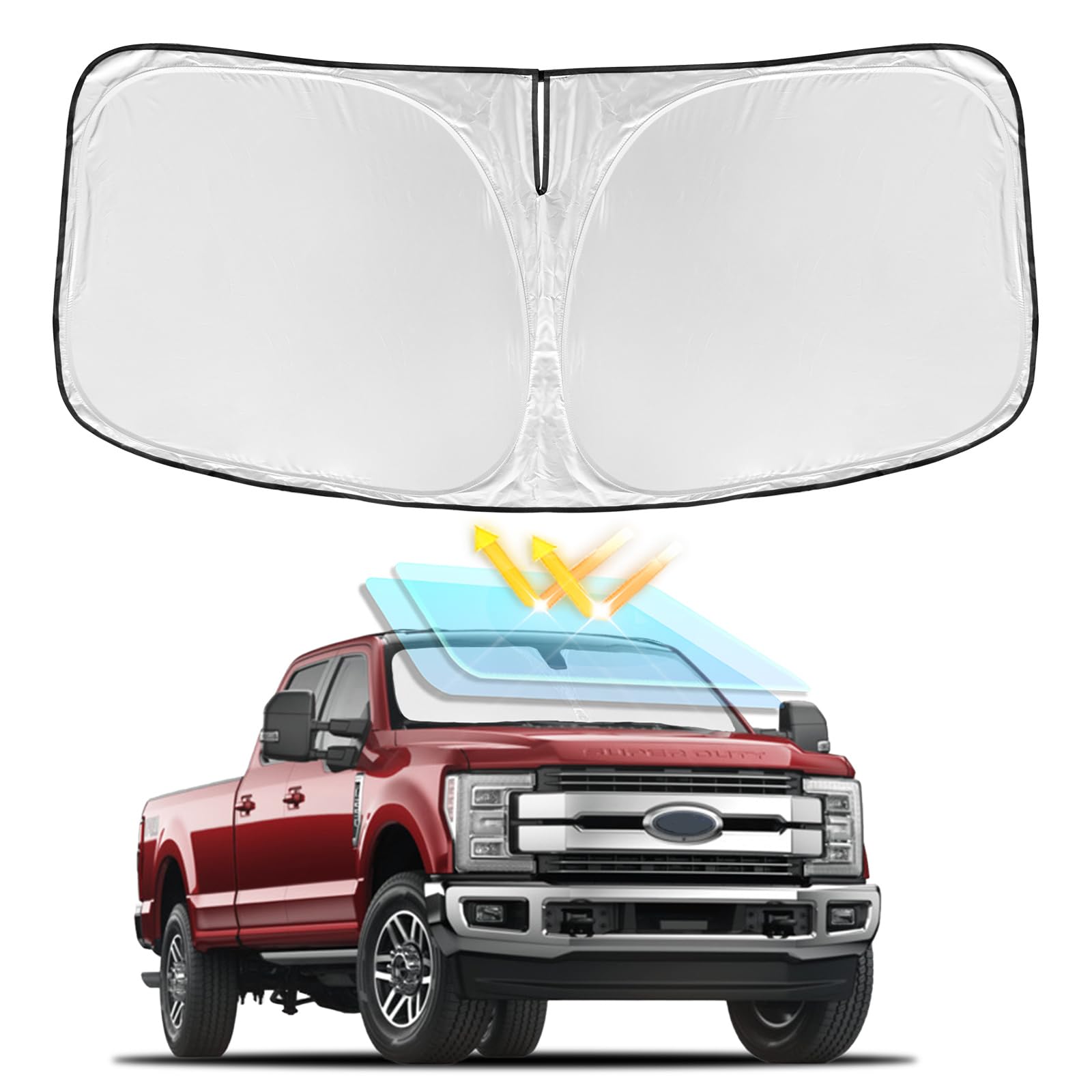 For Ford Super Duty F250 F350 F450 F550 2017-2024 2025 Windshield Sun Shade - 4 Layers Car Sunshades For Front Window Shade Cove