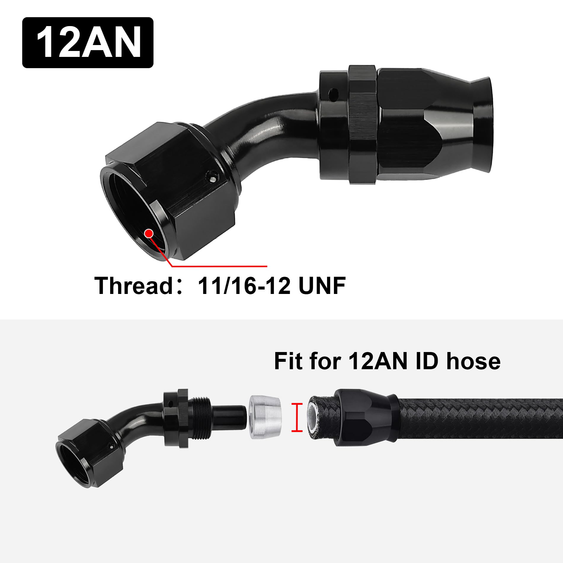 Evil Energy 12An Ptfe Hose End Fitting 45 Degree Black For Ptfe Hose Only 2Pcs