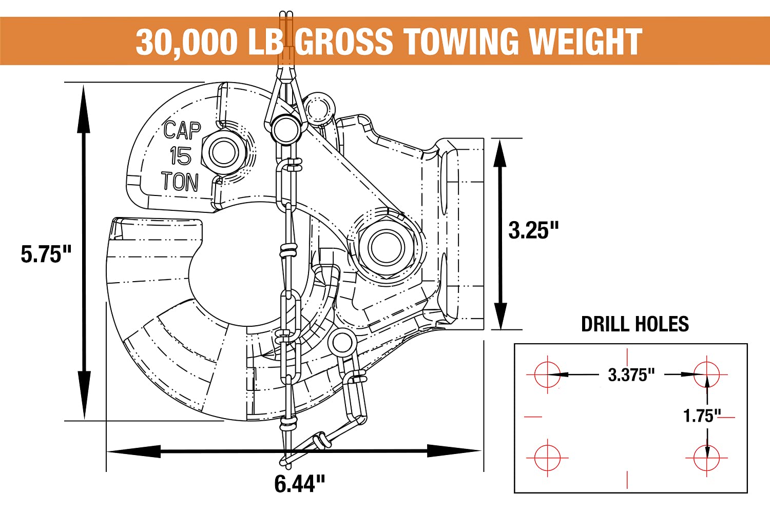 Buyers Products Ph15 15 Ton Pintle Hook, Mgtw 30,000 Lbs, 6,000 Lbs Mvl Pintle Hitch, Mounting Kit Sold Separately