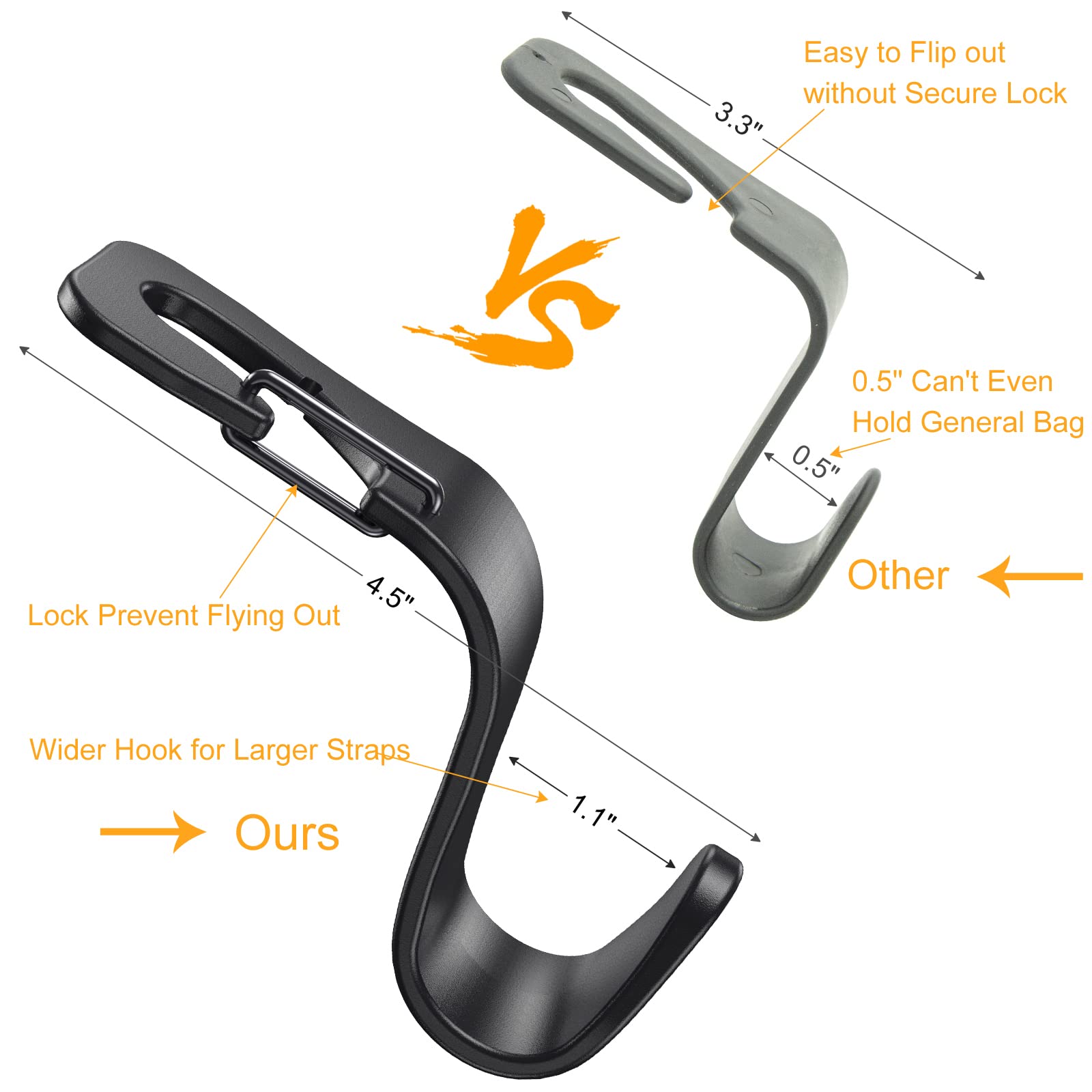 Car Seat Hooks, Headrest Hooks For Purses Groceries Bags With Metal Lock, 4 Pack Car Purse Holder