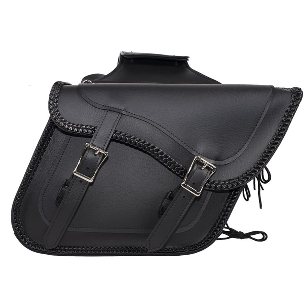 Dream Apparel Faux Leather Motorcycle Saddle Bags Throw Over Saddlebags, Pvc Motorcycle Side Bags For Honda Shadow Sportster Softail Dyna V-Star (Black, No Studs)