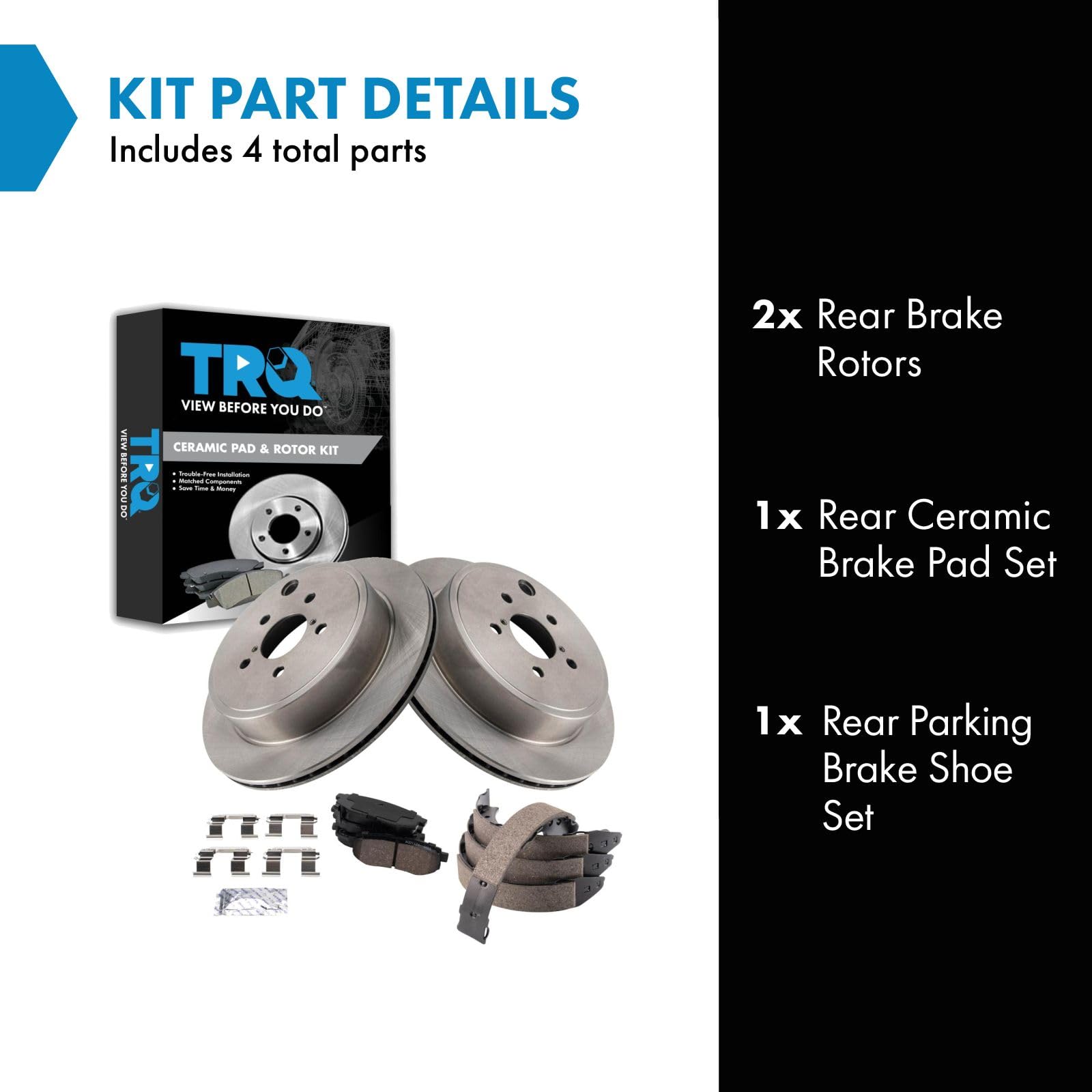 Trq Rear Brake Pad & Rotor Kit Brake Pads Brake Rotor Parking Brake Shoe Set Ceramic Compatible With 2013-2016 Scion Fr-S 2013-2
