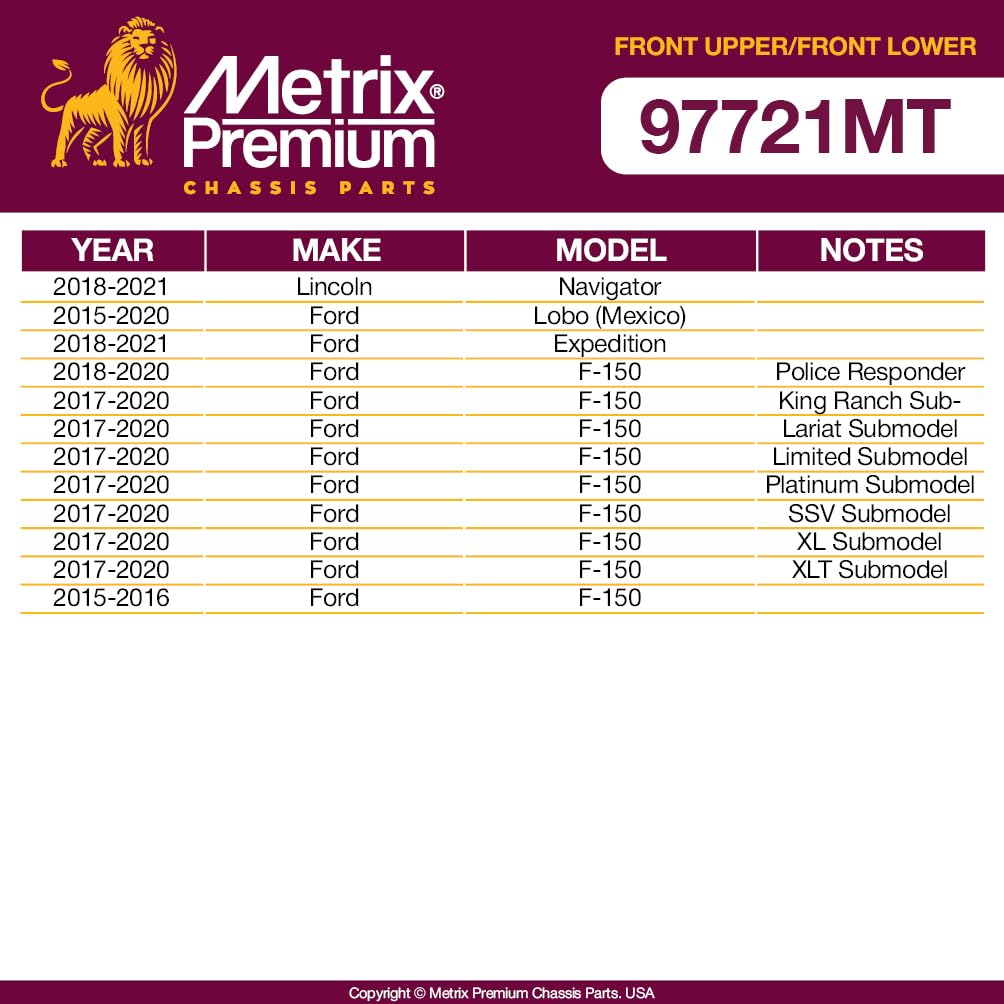 Metrix Premium Chassis Parts - 4 Pc Front L/R Upper Control Arm & Front Lower L/R Ball Joint Kit Fits 18-21 Lincoln Navigator, F