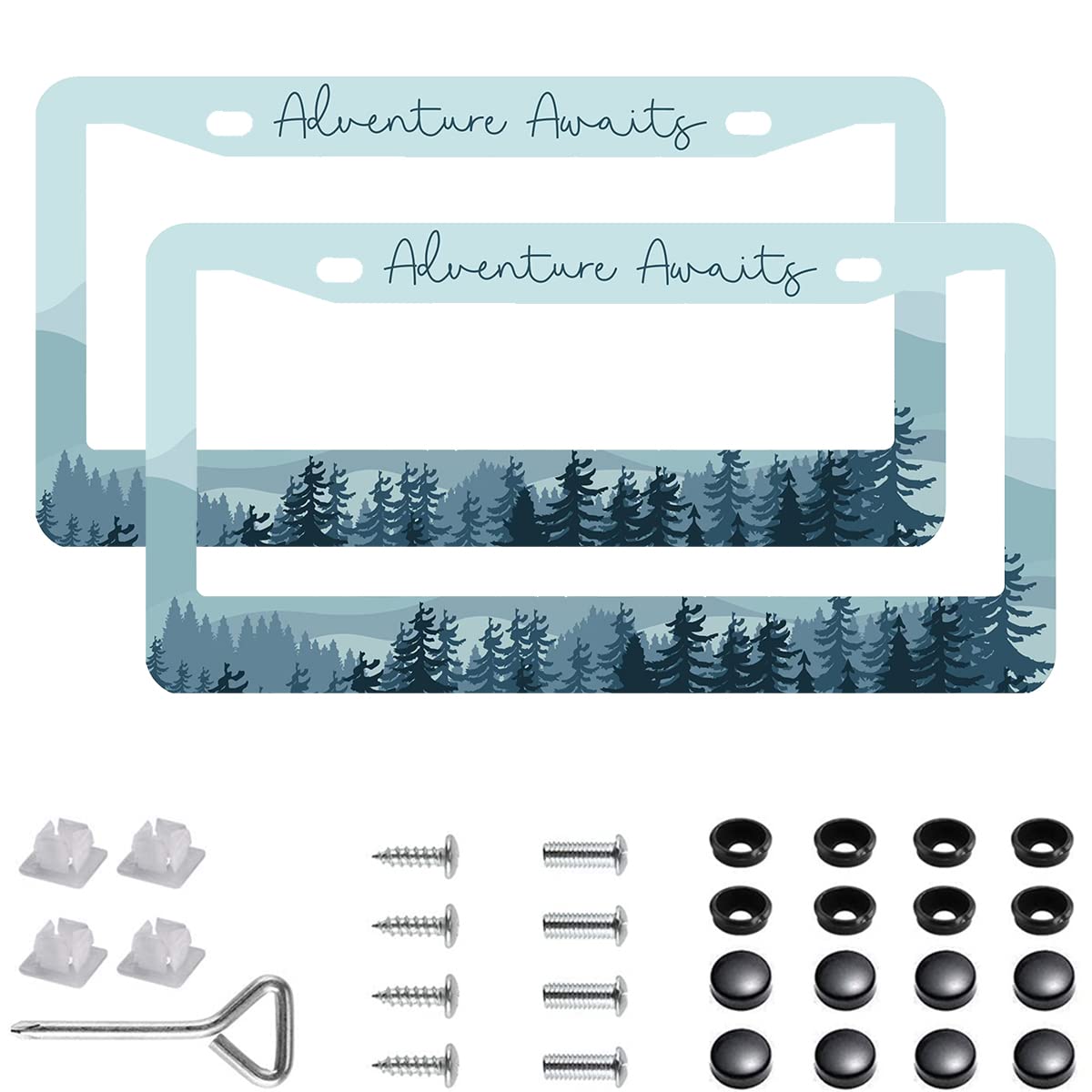 2Pcs Adventure Awaits License Plate Frames Cover Holders Stainless Steel License Plate Cover With Screw Caps Cover And Screwdriv