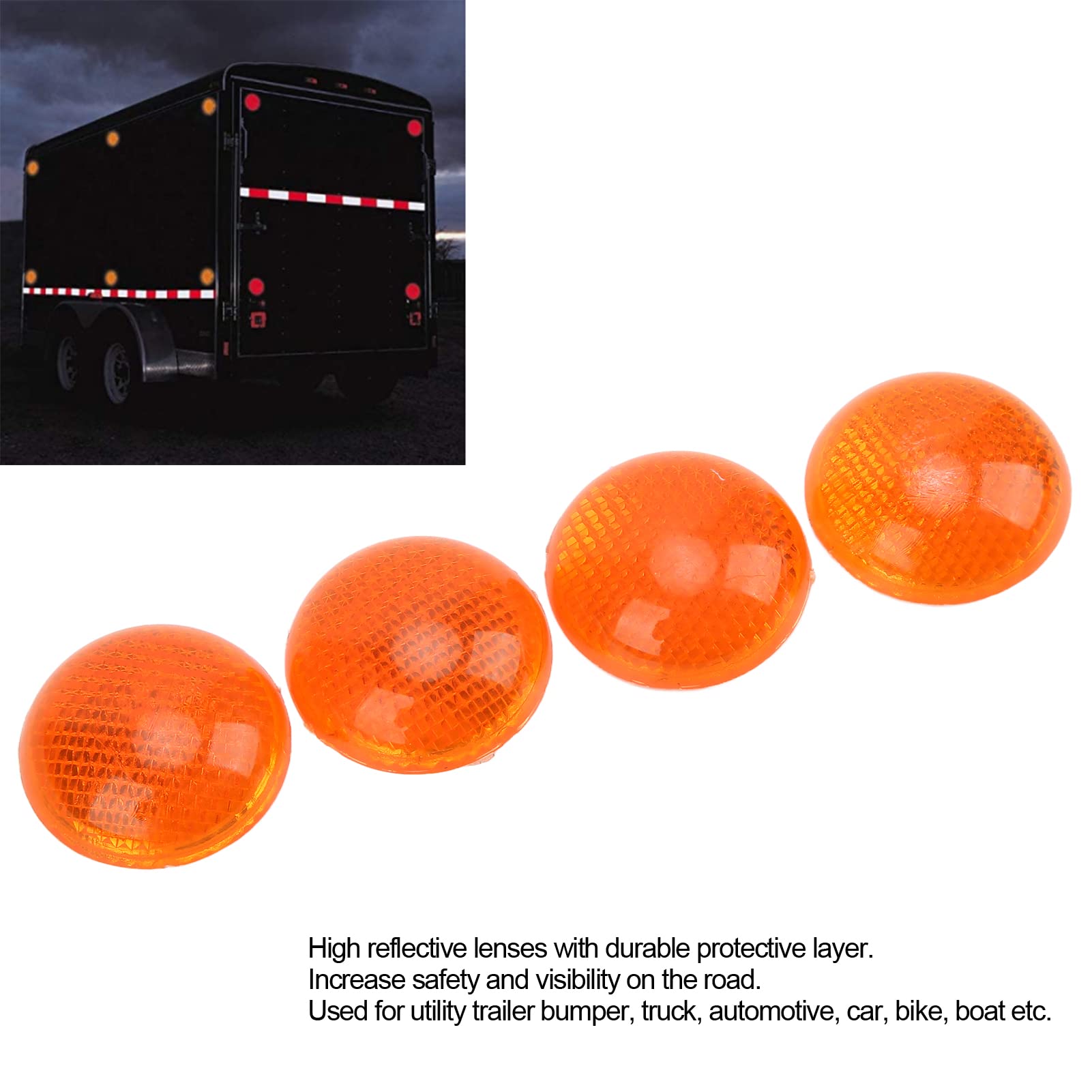 Aramox Round Reflector, 4Pcs/Set 1.65In Universal Orange Round Reflector Reflective Sticker High Visibility Warning Weatherproof For Motorcycle Car Truck
