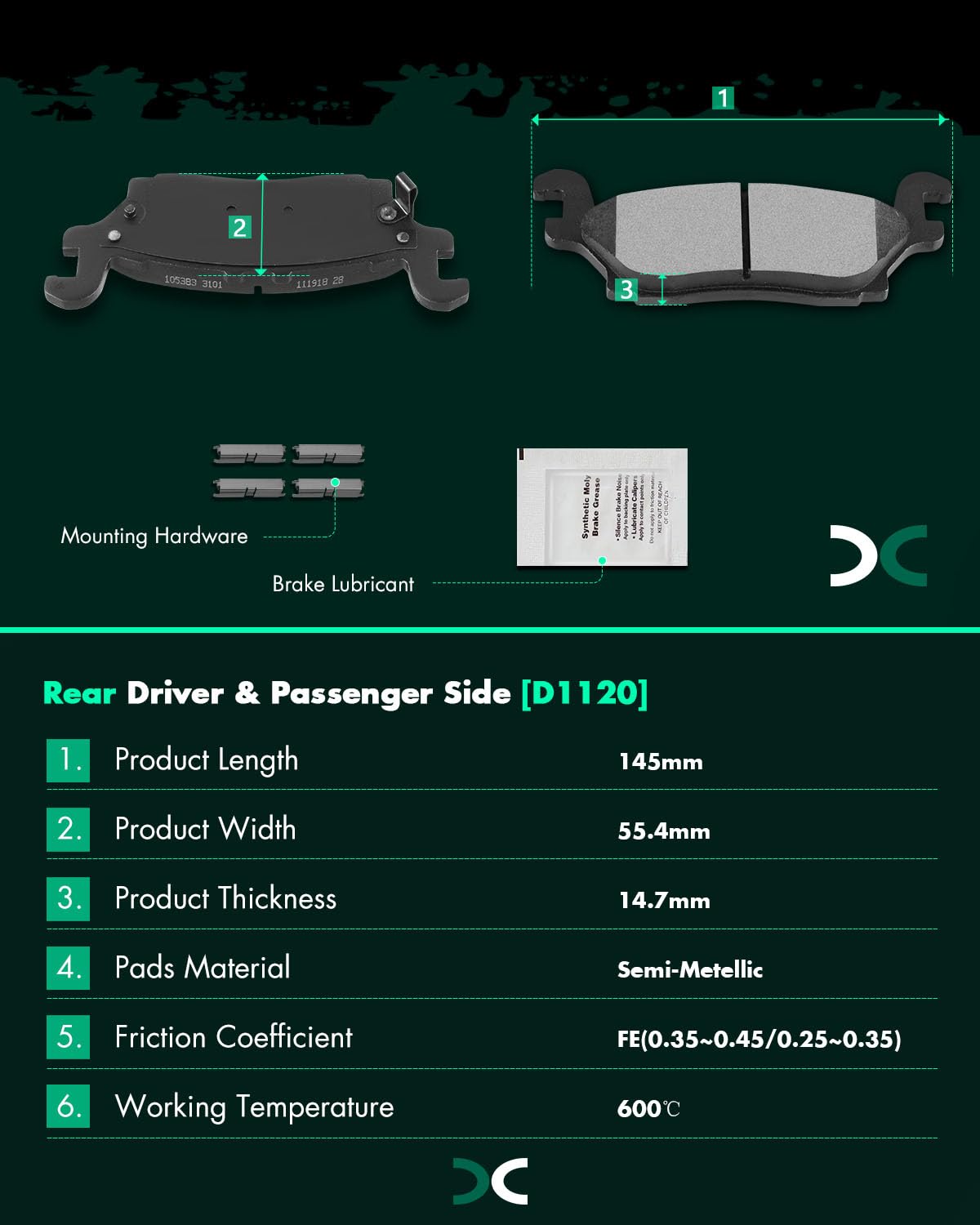 Scitoo D1120 Semi-Metal Brake Pads Kits Rear Replacement For Hummer H3 2006-2010,For Hummer H3T 2009-2010
