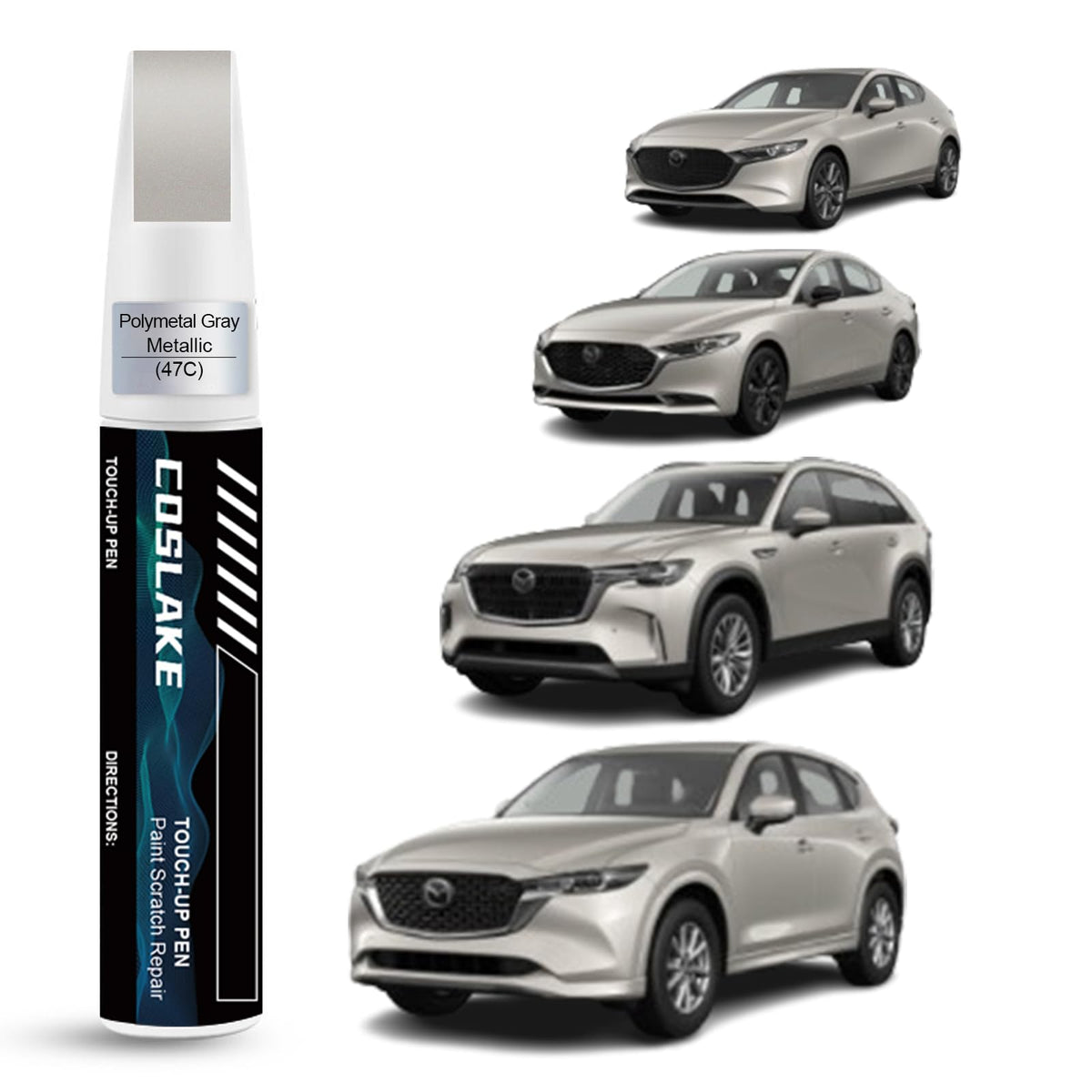 COSLAKE Car Touch Up Paint(Platinum Quartz Metallic(47S)) for Mazda, Car Paint Scratch Repair Kit, Quick & Easy Solution to Repa
