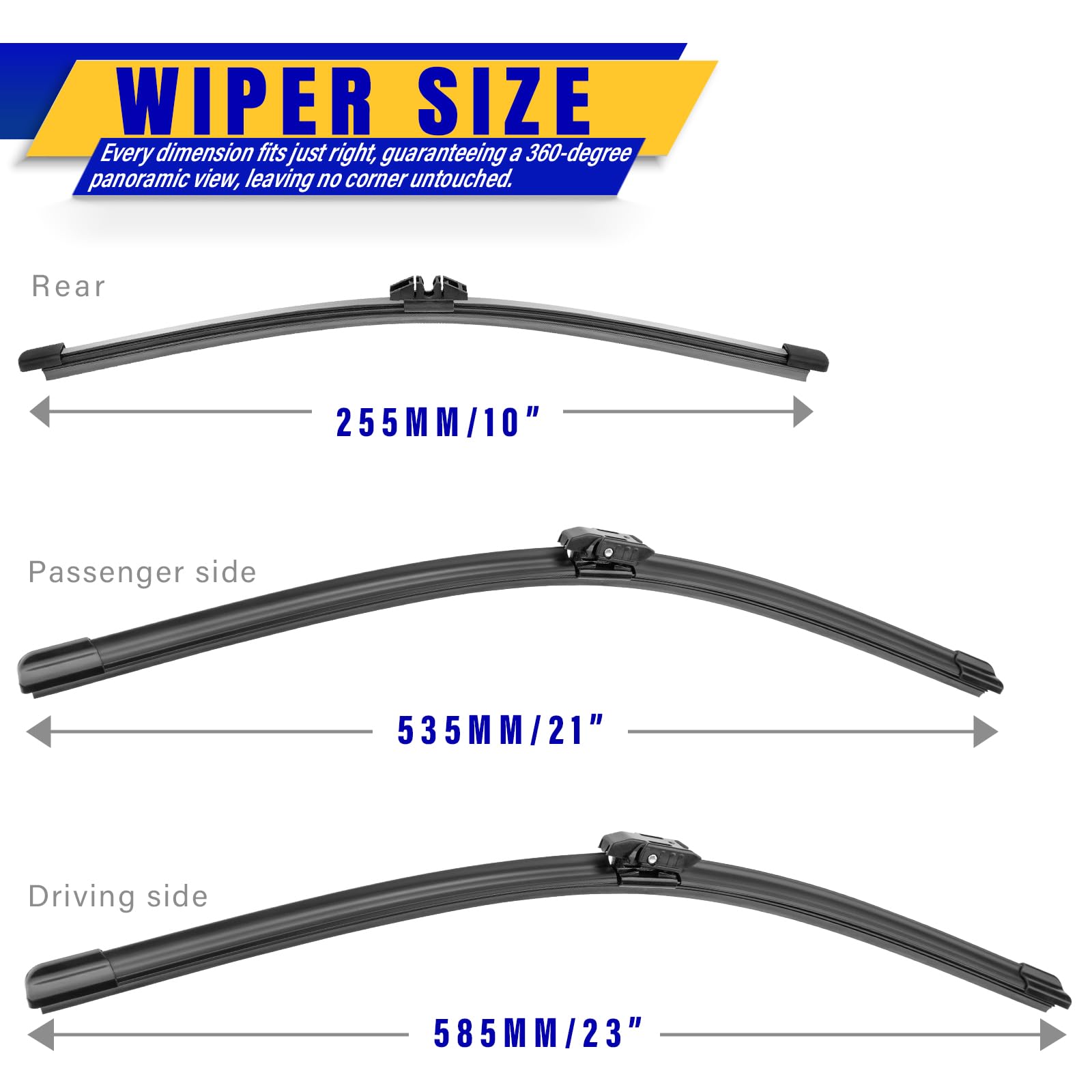 3 Wipers Replacement For 2017-2022 Mini Cooper Countryman, Windshield Wiper Blades Original Equipment Replacement - 23''/21''/10