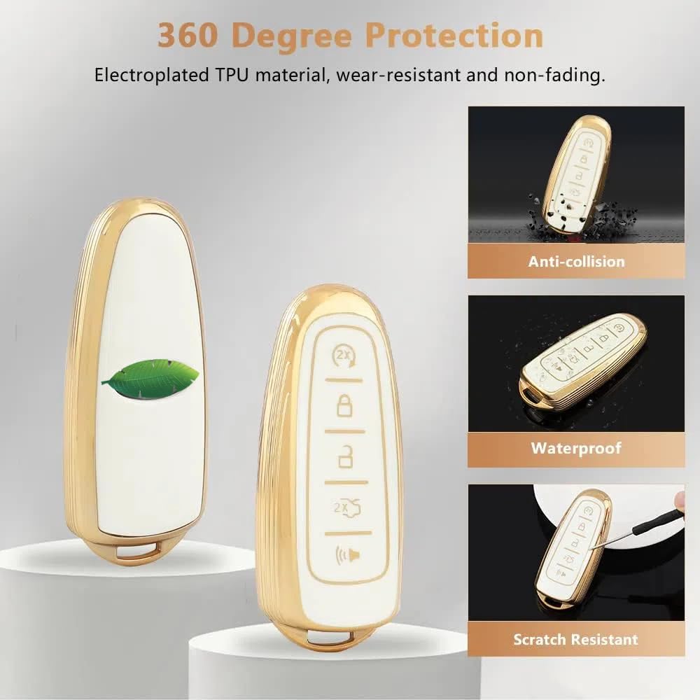 Pifoog Key Fob Cover For Ford 5 Button Car Key Shell Case Glitter Keychain For Ford Edge Explorer Expedition Focus Taurus Escape