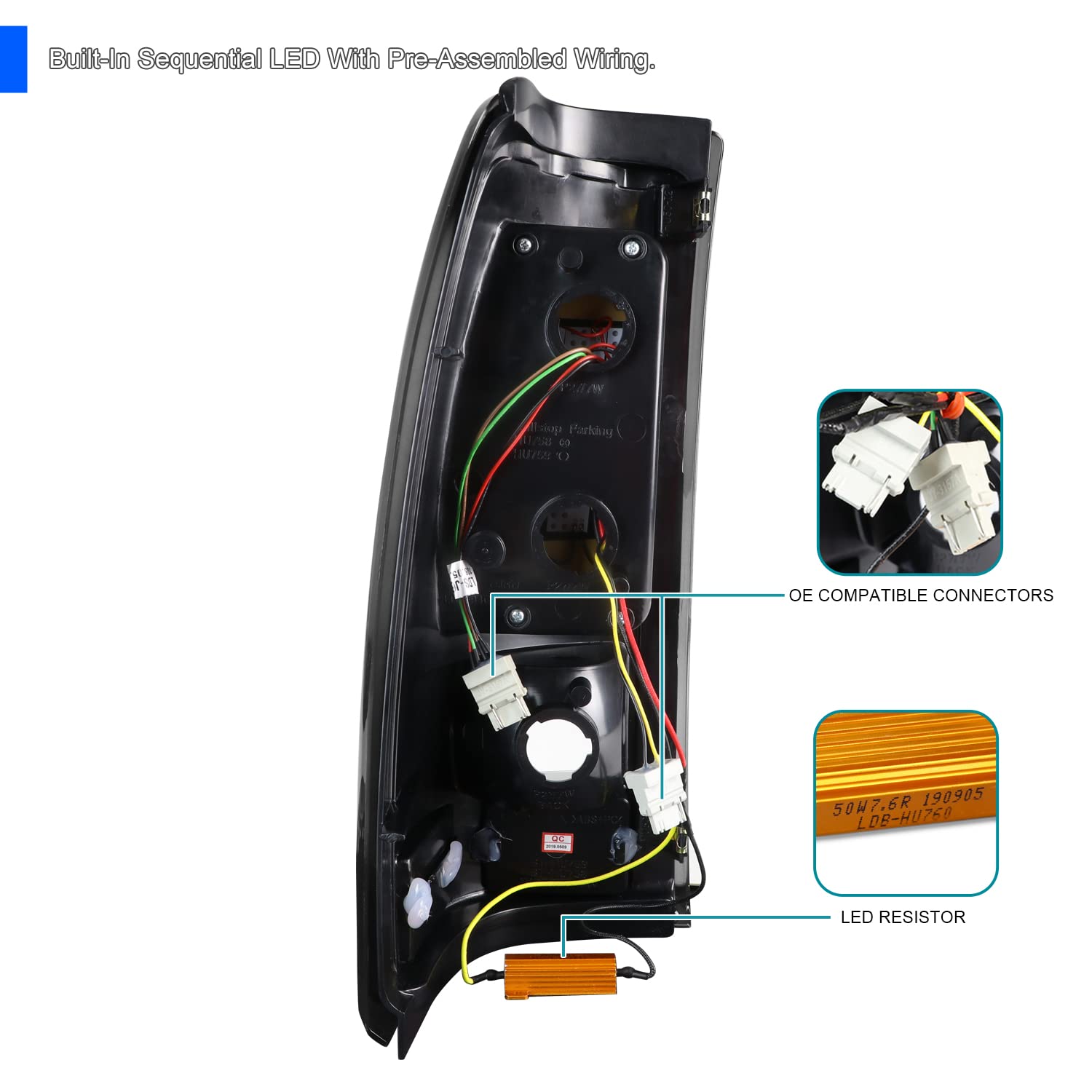 Spec-D Tuning Black Smoke LED Bar Tail Lights Compatible with 1999-2002 Chevy Silverado GMC Sierra 1500/2500/3500 Models Left + Right Pair Assembly