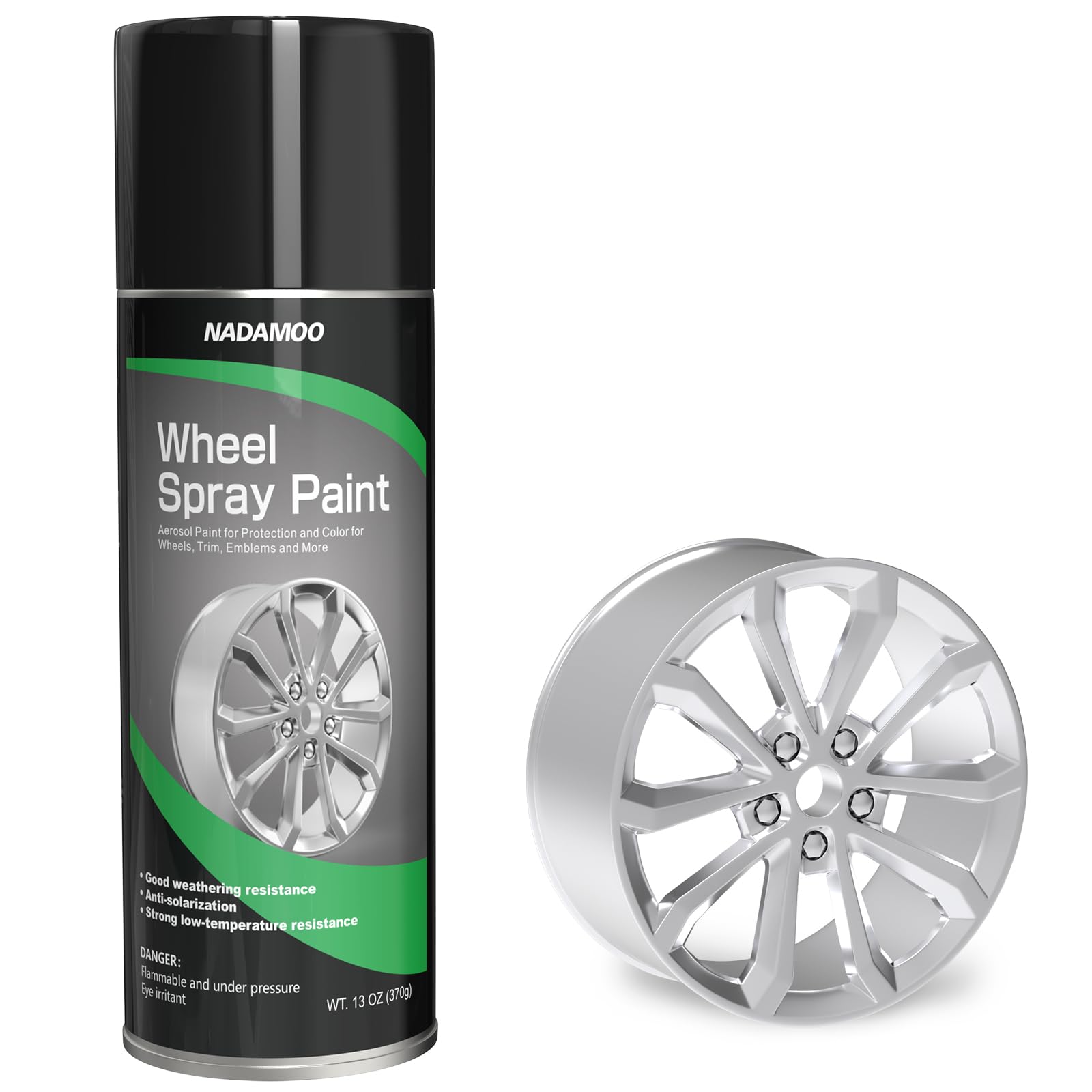 Nadamoo Aluminum Wheel Spray Paint, Semi-Gloss Aerosol Car Rim Paint For Recolor And Protection Of Metal Surface, Silver, 1 Can,