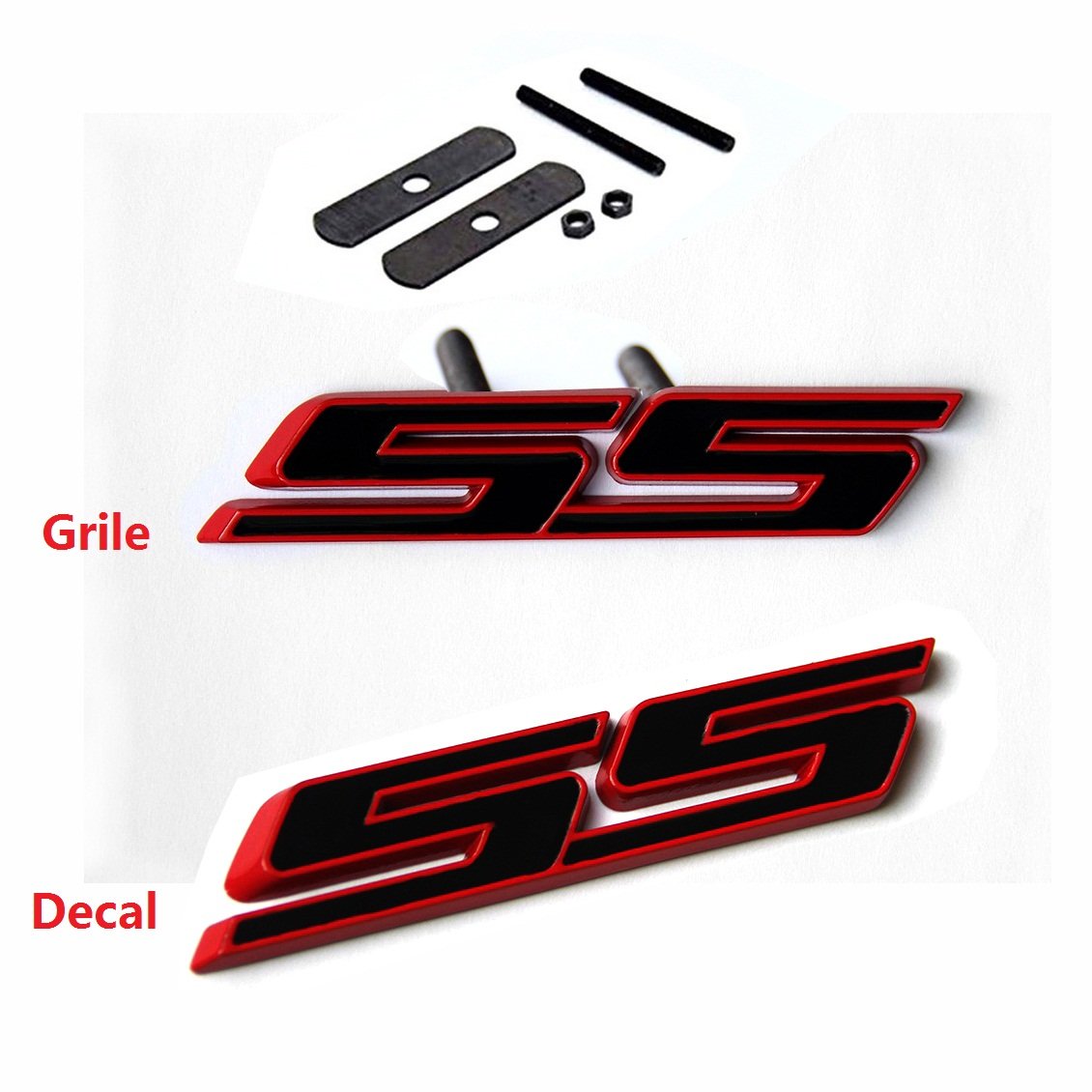 Yoaoo 2Pack Oem Grille Ss Plus Decal Emblem Badge 3D Compatible With Zl1 1Le Series Red Frame Ss Red Line