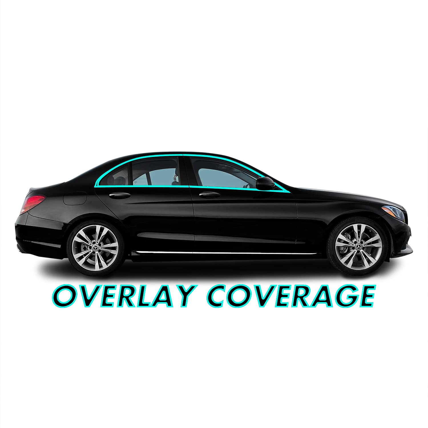 Slickmod Chrome Delete Blackout Vinyl Overlay For 2015-2021 Mercedes C Class Window Trim (Window Trim, Gloss Black)