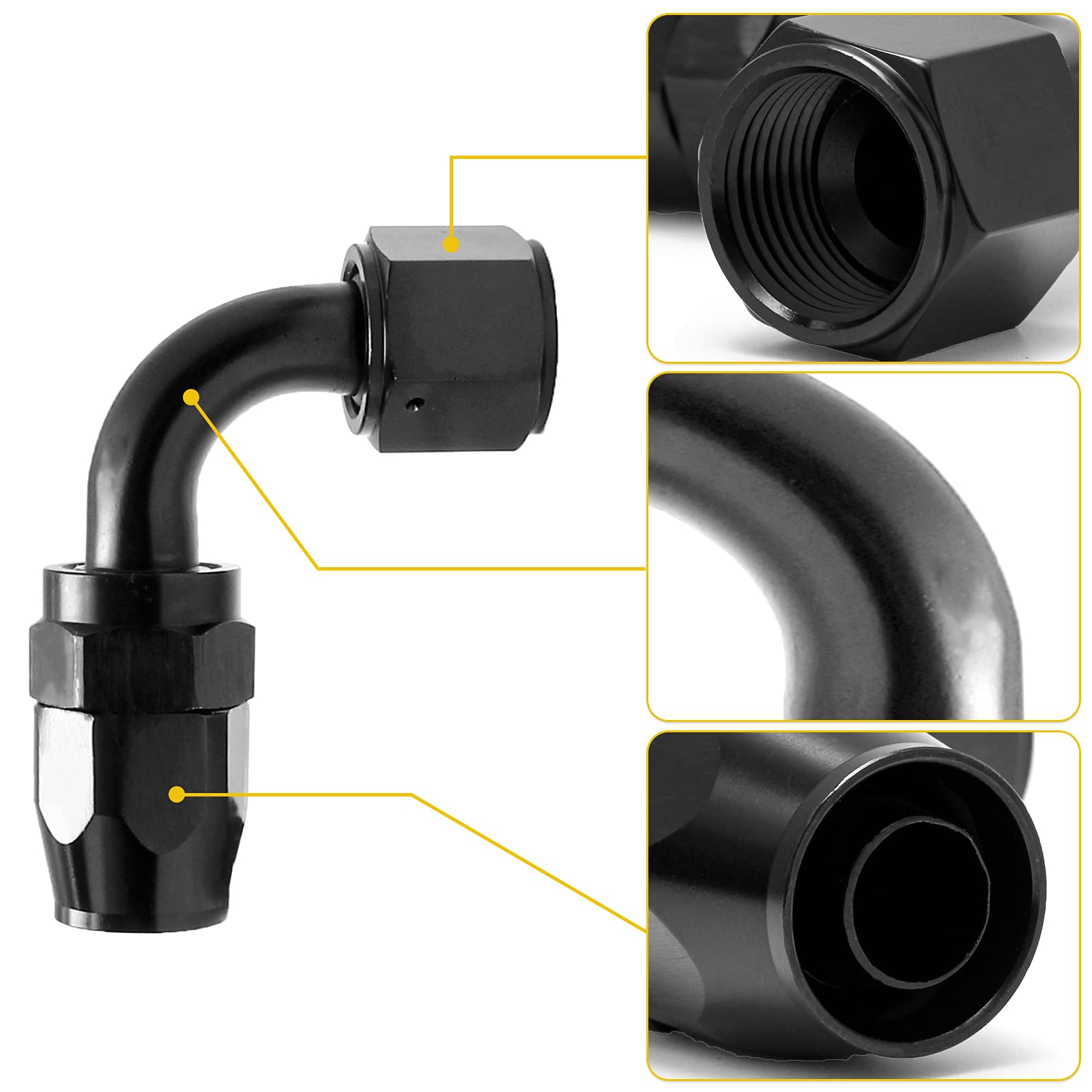 Shineyoo 8An 90 Degree Swivel Hose End Fitting 2 Pcs For Braided Fuel Oil Line End 8An Fittings Aluminum Black