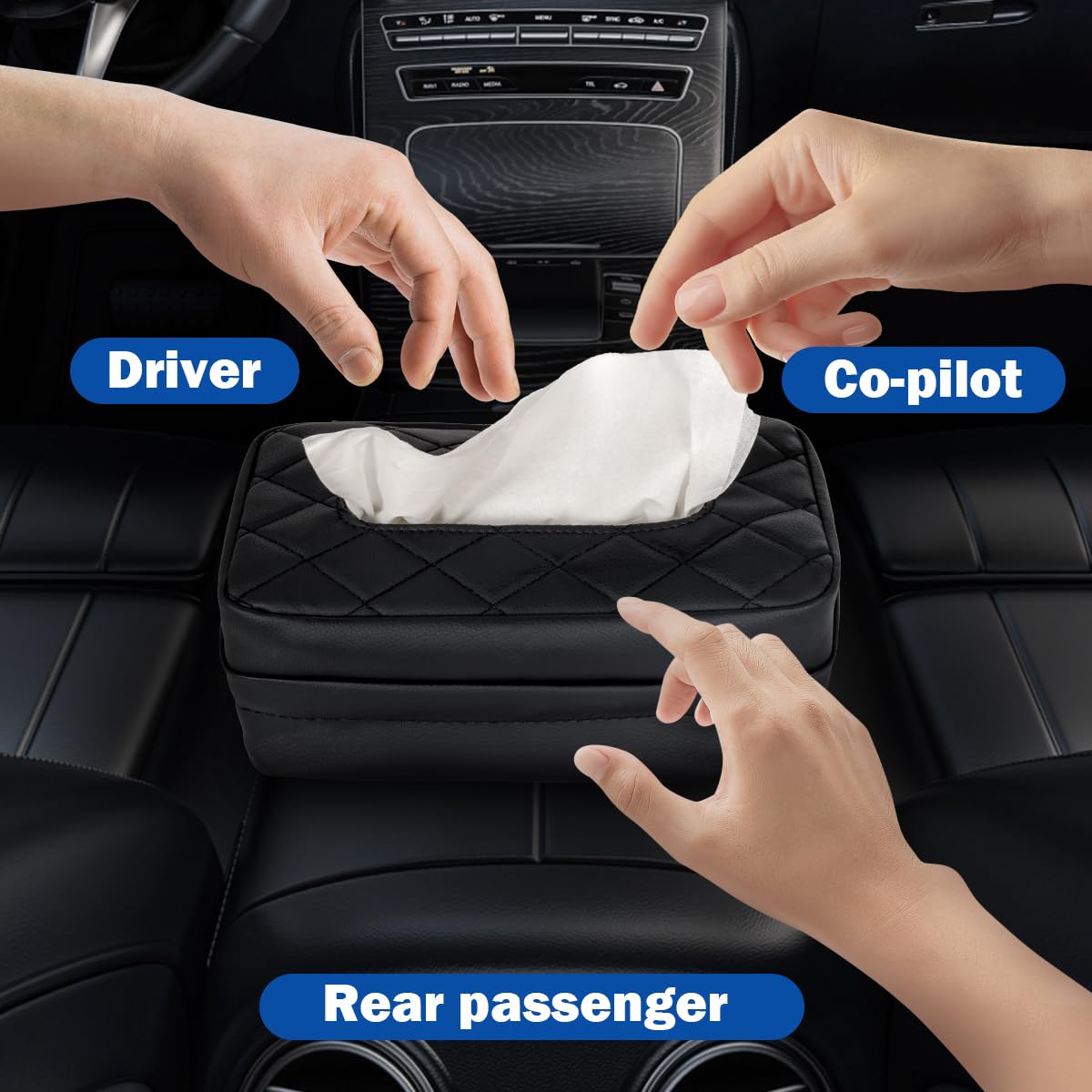 VETERBONE Car Tissue Holder, Standard Tissue Holder for Car Pu Leather Car Napkin Holder, Car Backseat Extra Large Tissue Organi