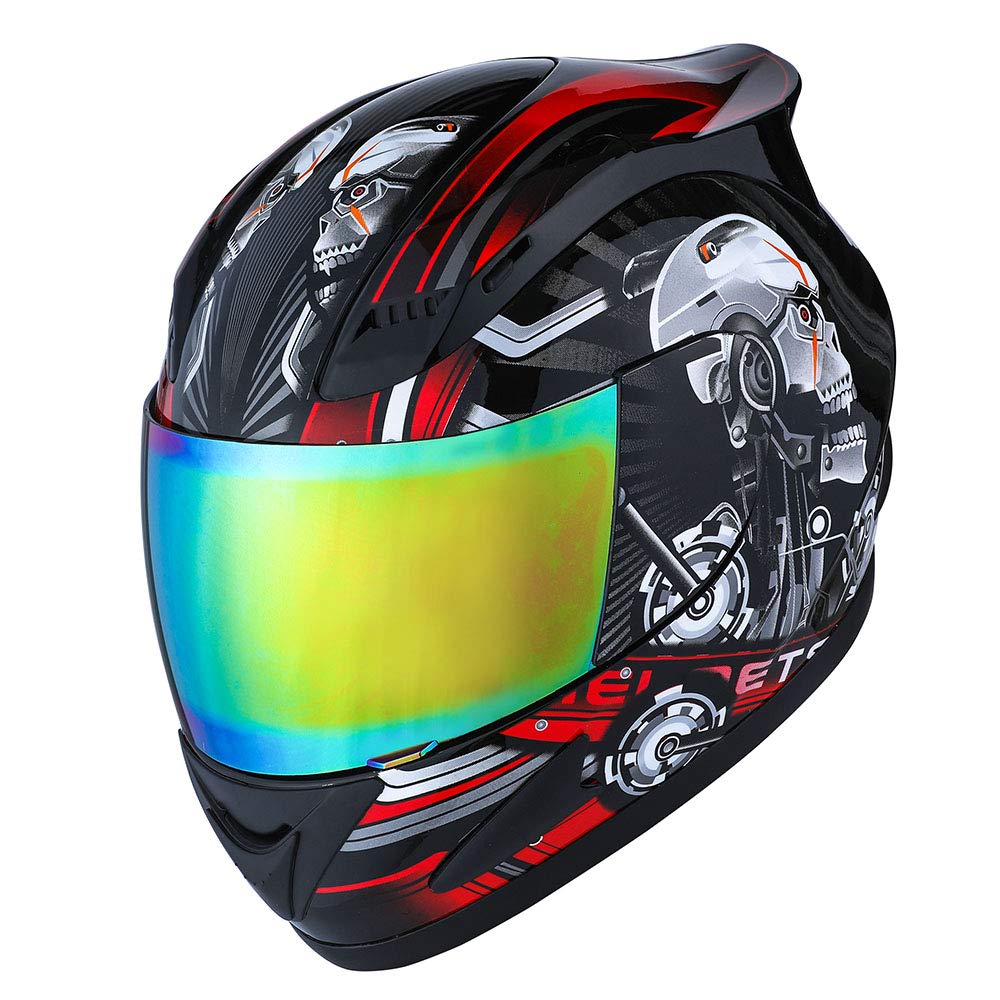 1Storm Motorcycle Bike Full Face Helmet Mechanic + Motorcycle Bluetooth Headset: Skull Red