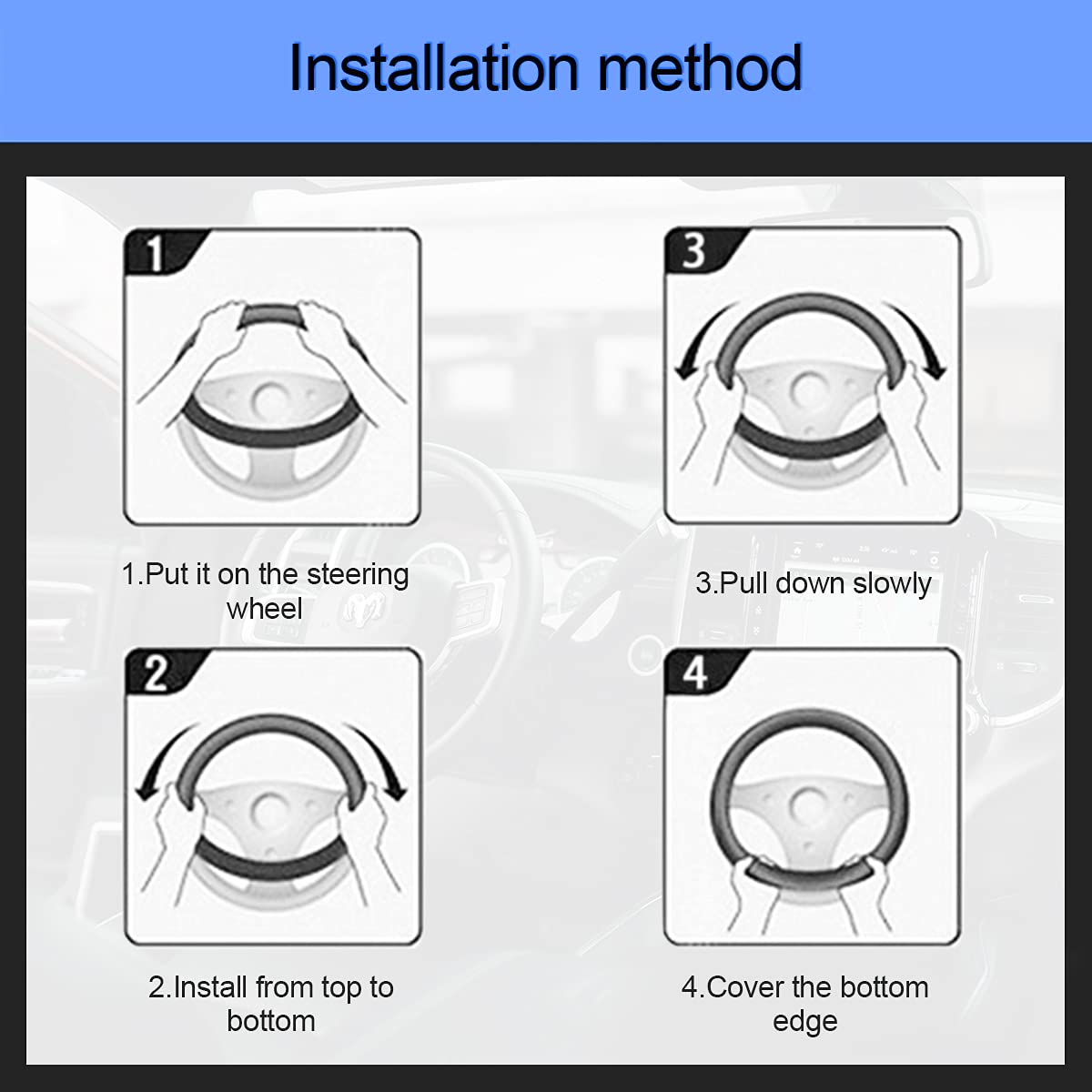 Car Steering Wheel Cover, 15 Inch Pu Leather Carbon Fiber Elastic Stretch Without Inner Ring, Breathable Anti-Slip Auto Steering