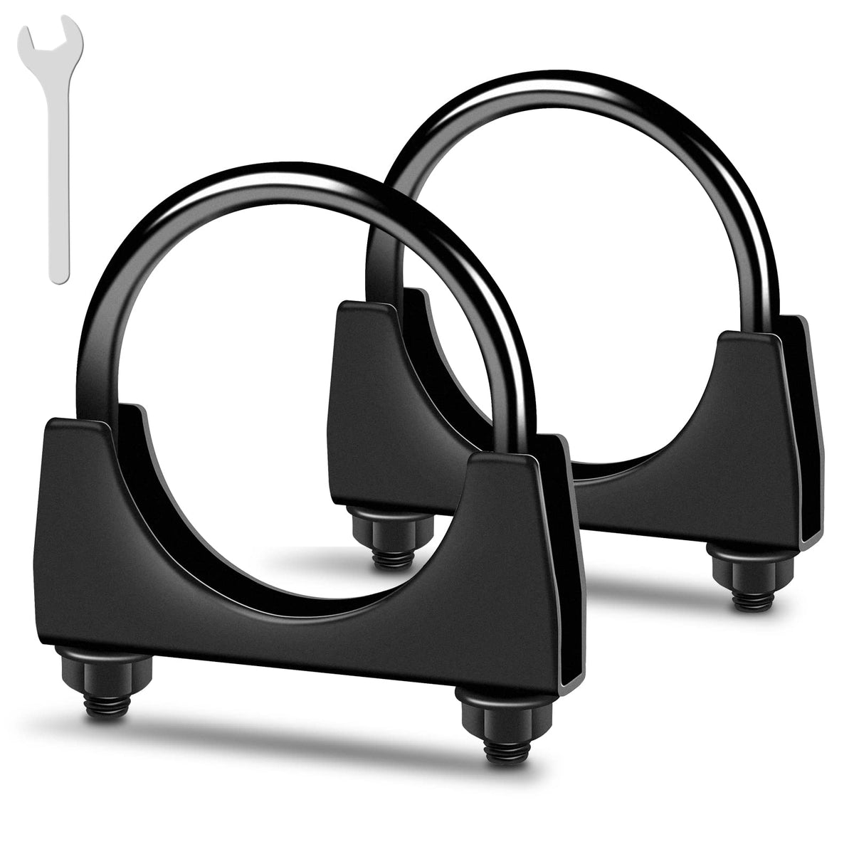 XIEKRAB 2Pcs Heavy Duty 2 inch Muffler Clamps Rustproof, 2 Exhaust Pipe Diameter, Black Saddle Style U-Bolt Clamp