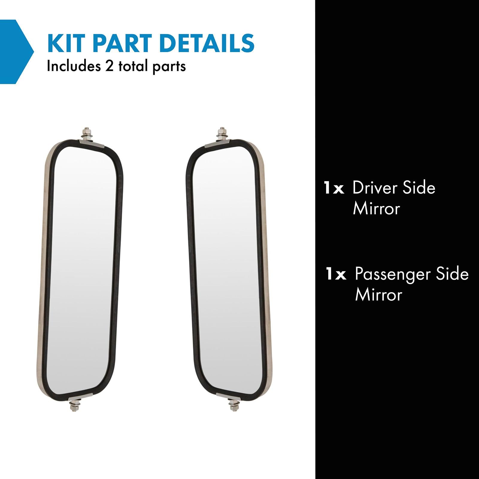 Trq West Coast Mirror Ribbed Back 16X7 Stainless Steel Pair Compatible With Heavy Duty Truck