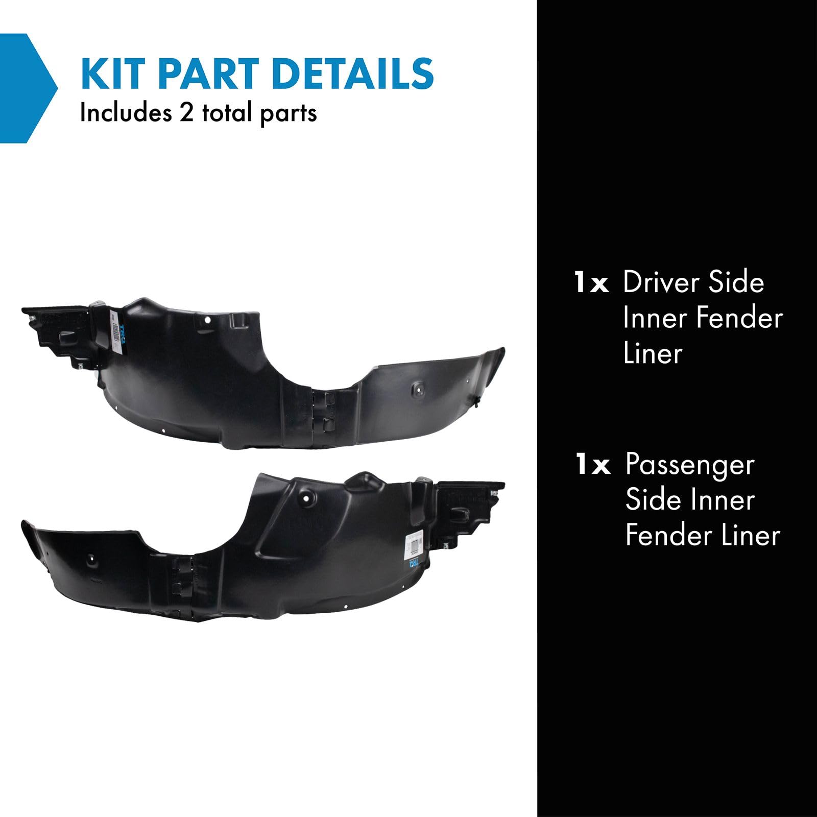 Trq Inner Fender Liner Set Compatible With 2016-2019 Chevrolet Spark Gm1248294 Gm1249294