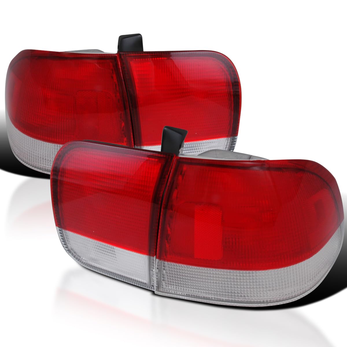 Spec-D Tuning Red Clear Lens Tail Lights Compatible With 1996-1998 Honda Civic 4-Door Sedan Left + Right Pair Assembly
