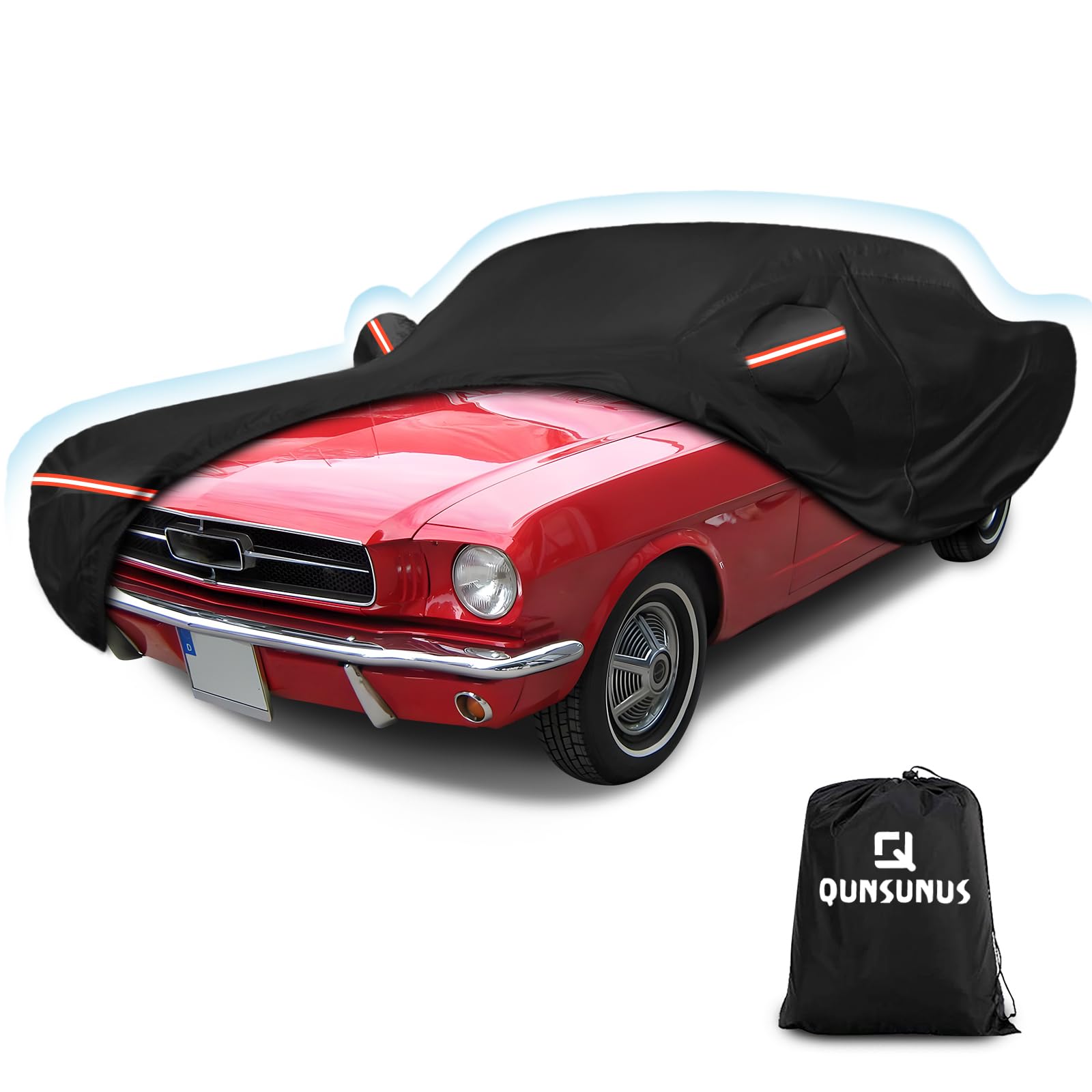 QUNSUNUS 6 Layer Car Cover for Ford Mustang 1964-1968 Waterproof All Weather 210D Windproof for Ford Mustang Car Cover Hail Prot