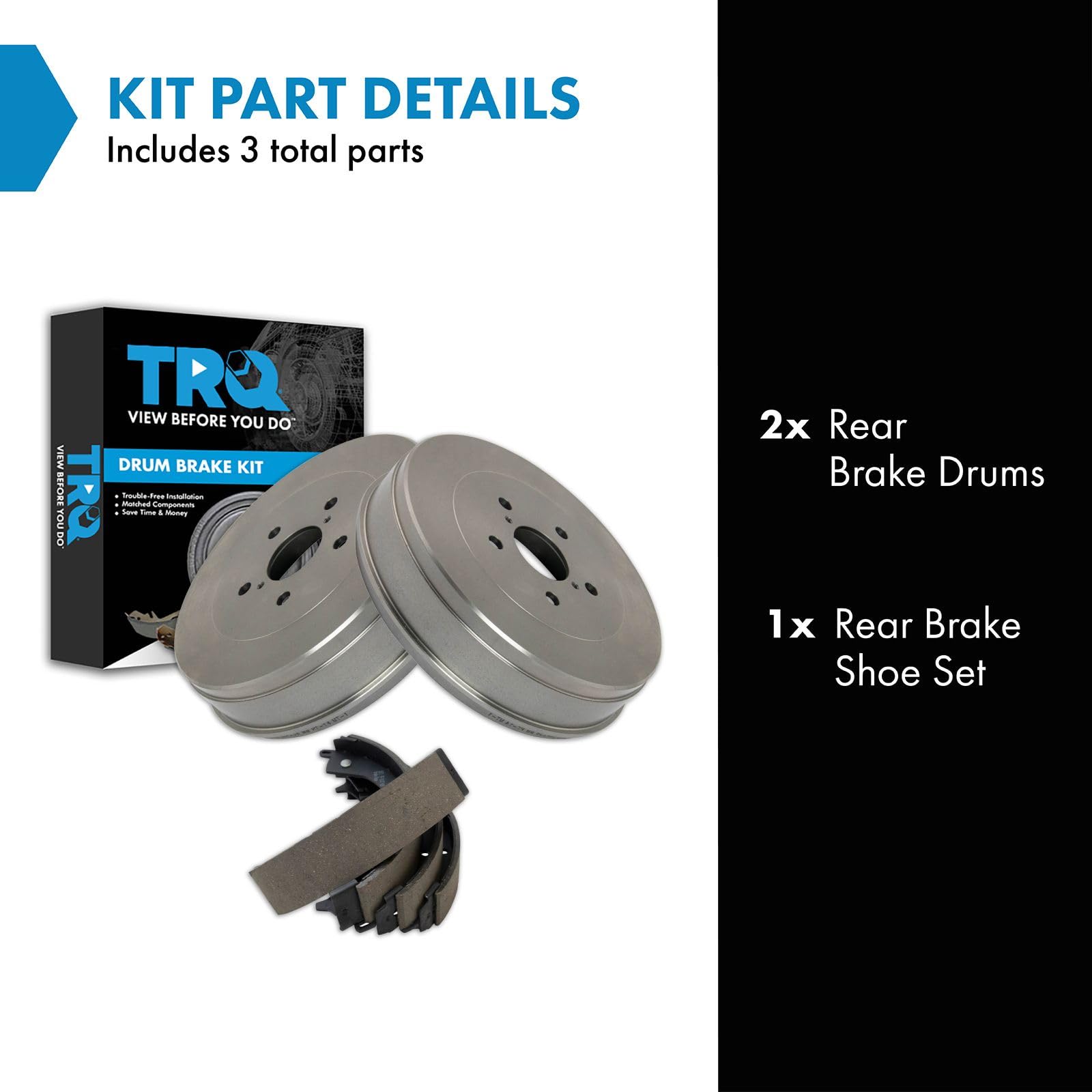 TRQ Brake Drum & Brake Shoe Rear LH & RH Kit Set for 05-14 Toyota Tacoma 5 Lug