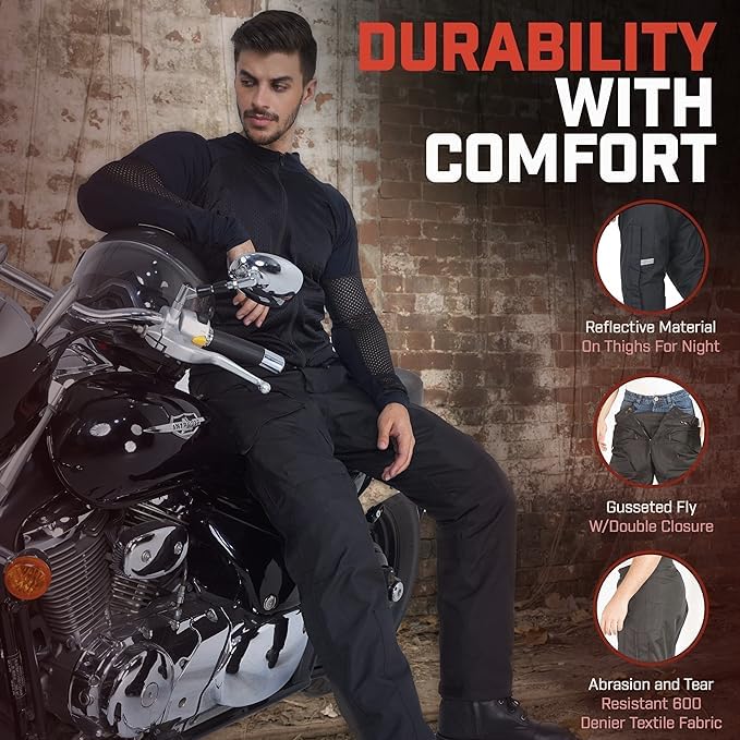Motorcycle Pants For Men-Dual Sport Dirt Bike Gear Pants-Motorcycle Riding Pants-Waterproof Motorcycle Armor Protective Black