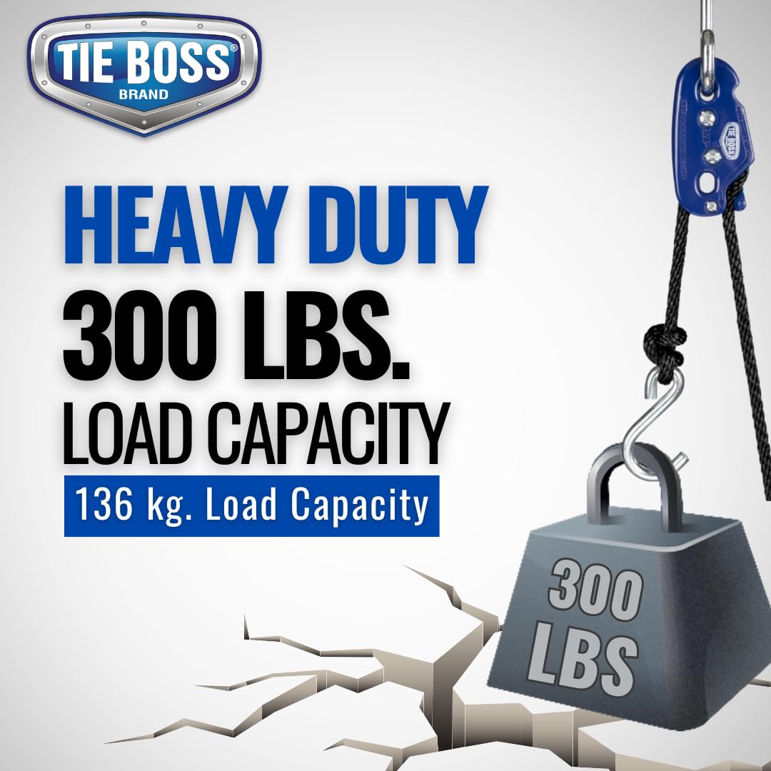 Tie Boss - 3/8 Inch, Heavy Duty, (300 Lbs Working Load Limit), Weather Resistant, Tie Down, Rope Tightening System, (W/15 Ft Rop