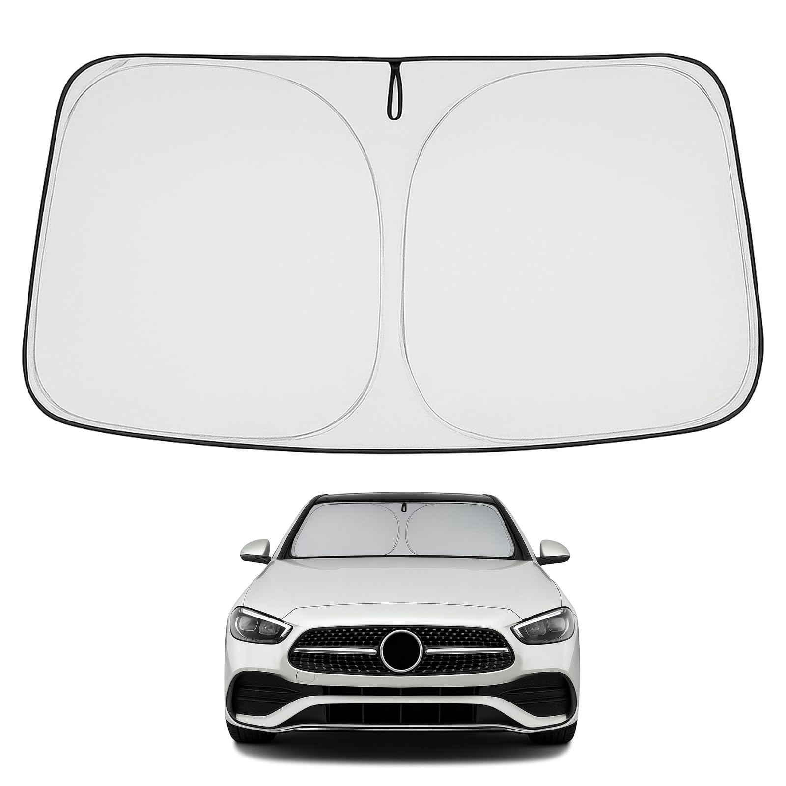 Proadsy 2025 Upgrade Windshield Sun Shade Custom Fit Mercedes Benz C Class 2015-2021 4-Layer Foldable Front Sunshade Protector S