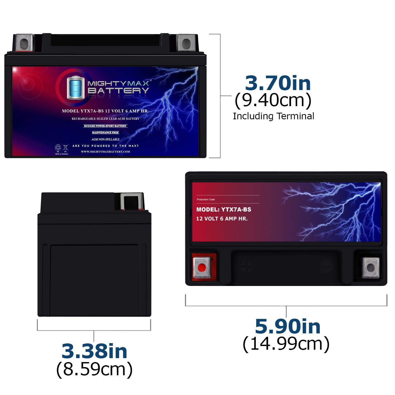 Mighty Max Battery Ytx7A-Bs -12 Volt 6 Ah, 105 Cca, Rechargeable Maintenance Free Sla Agm Motorcycle Battery