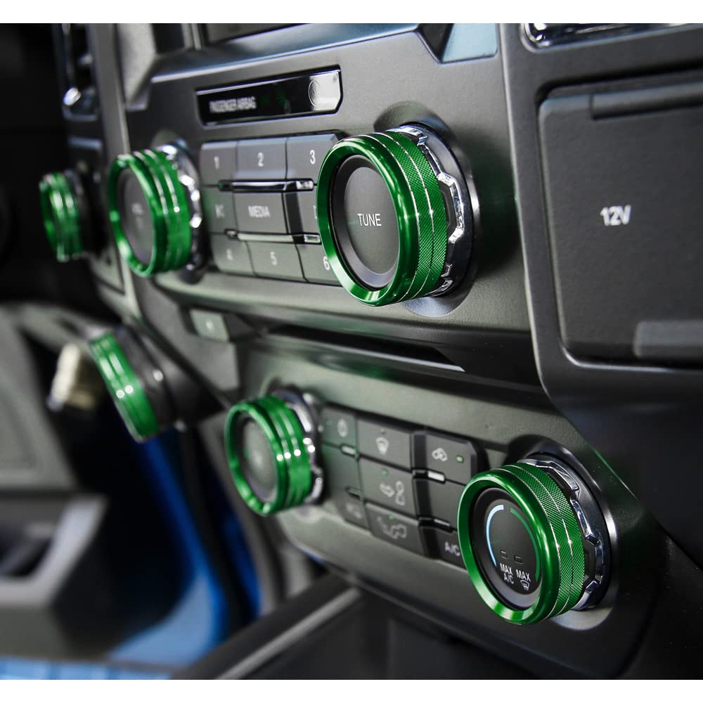 Keptrim For F150 Air Conditioner Switch & Trailer & 4Wd & Vol Knob Button Trim For Ford F150 Xlt 2016 2017 2018 2019, Green Alum