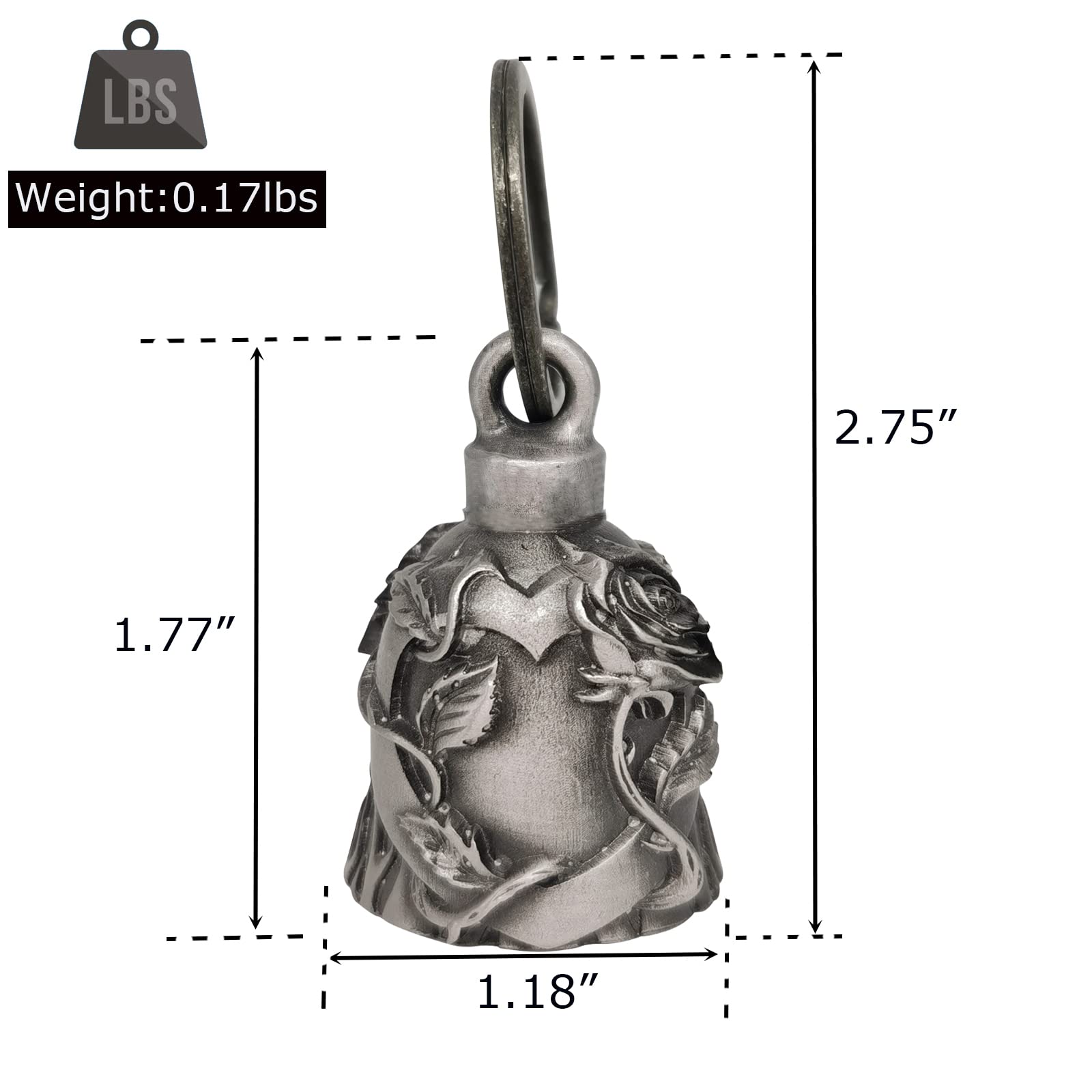 Dream Apparel Motorcycle Ride Bell For Bikers,Heavy Spirit Bells Accessory And Key Chain For Luck (Dbl16-L Heart Rose)