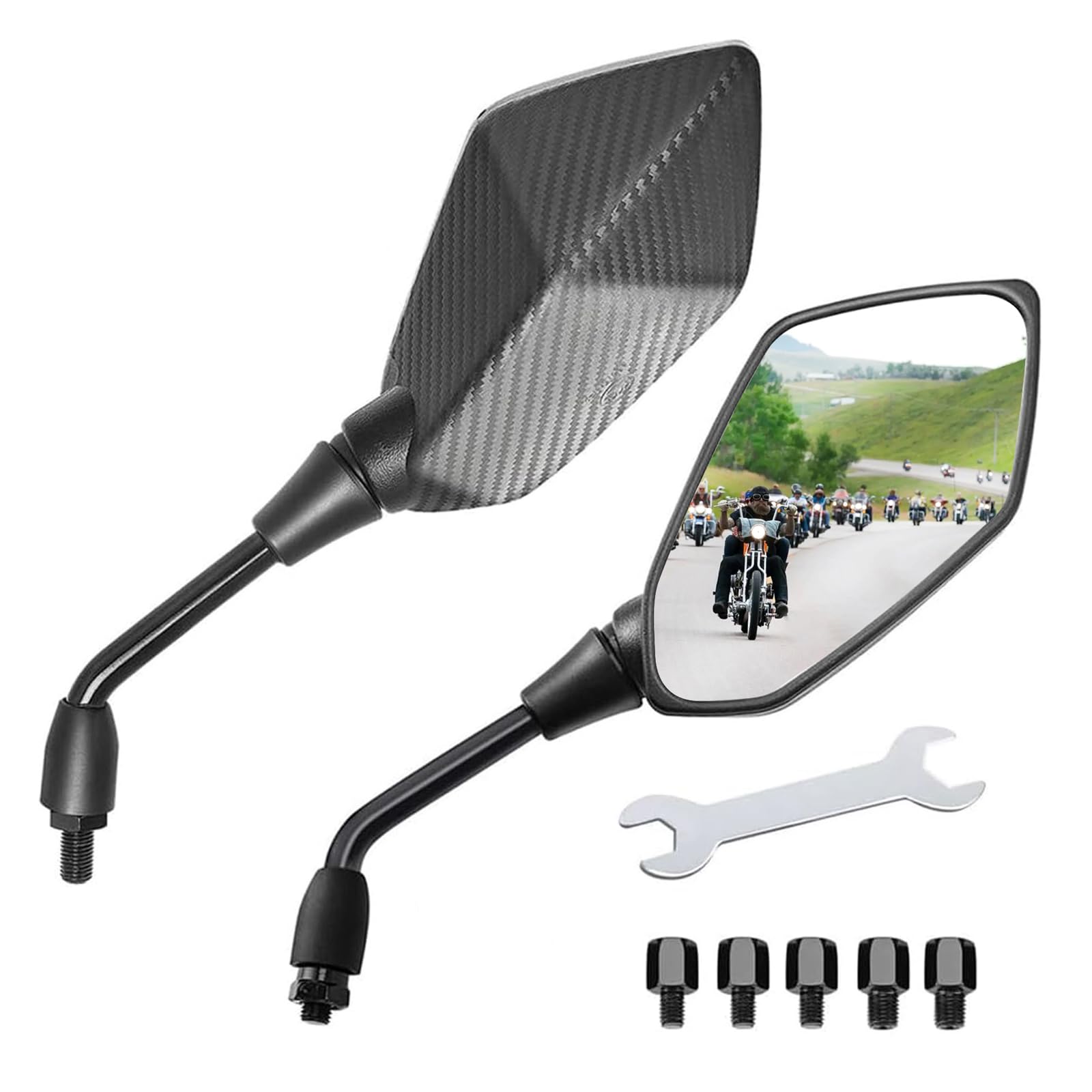 MAMIKO Universal Motorcycle Rear View Mirrors for M8 M10 Threaded Bolt Double Take Mirror Mount Compatible with Motorcycle Scoot