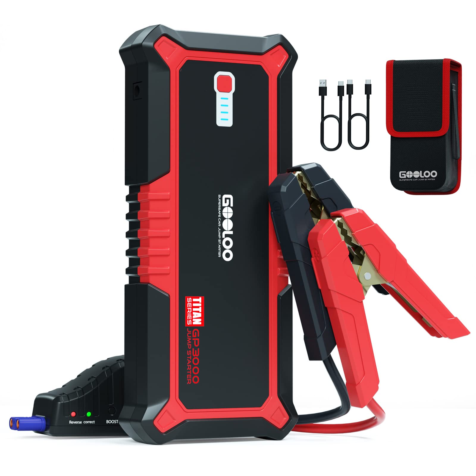 Gooloo Gp3000 Jump Starter, 3000A Portable Car Jump Starter For Up To 10.0L Gas Engines & 8.0L Diesel, 12V Supersafe Lithium Jum