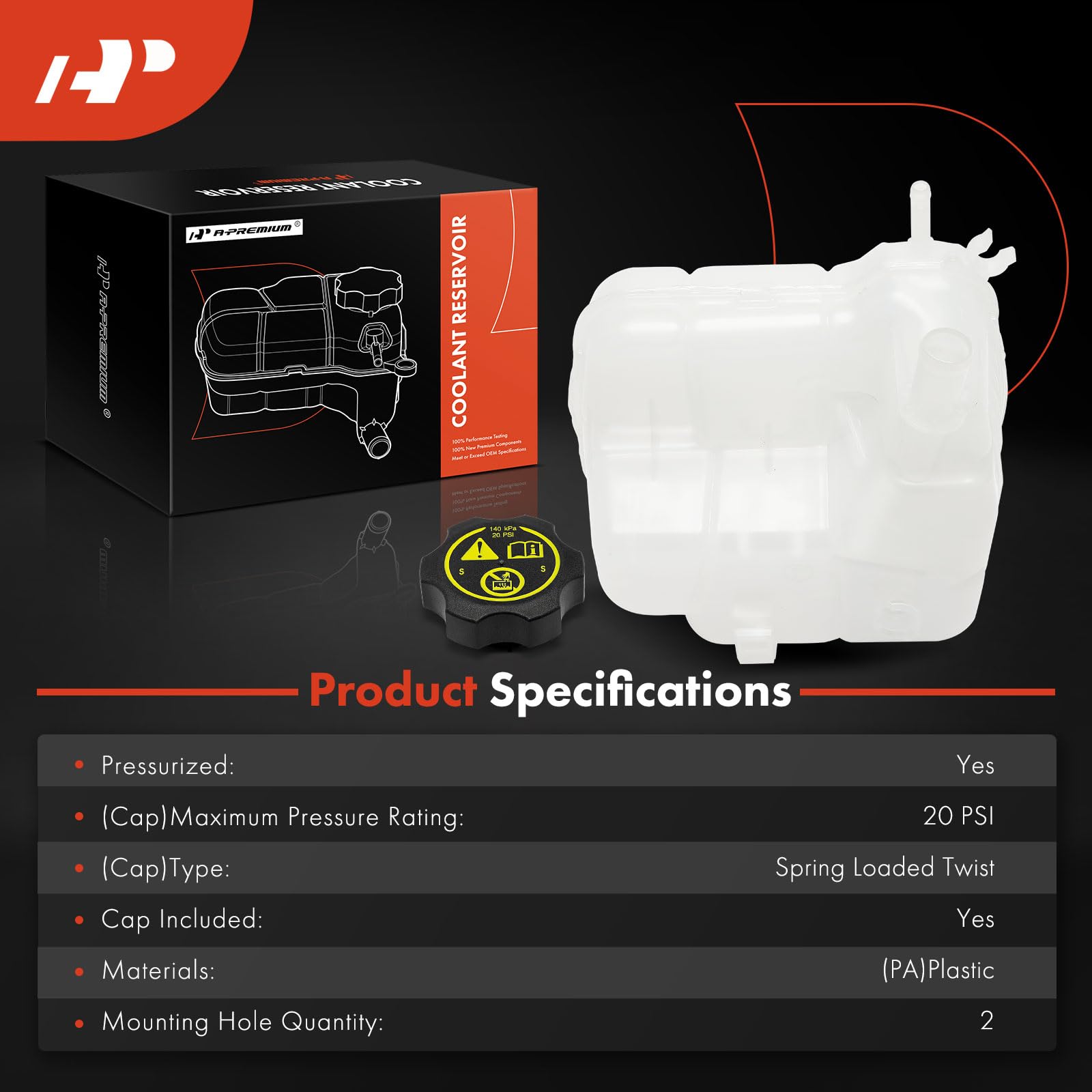 A-Premium Coolant Recovery Overflow Reservoir Tank [with Cap] Compatible with Chevrolet Cruze 10-16, Orlando 12-14 & Buick Casca