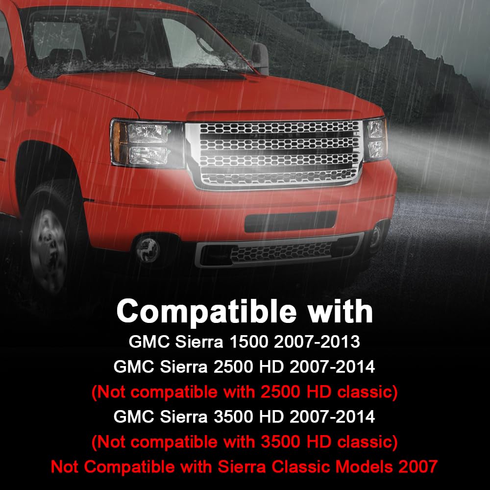 Cheda Front Headlight Assembly Headlamp, Compatible With 2007-2013 Gmc Sierra 1500 2500Hd 3500Hd, Crystal Headlight, Clear Lens