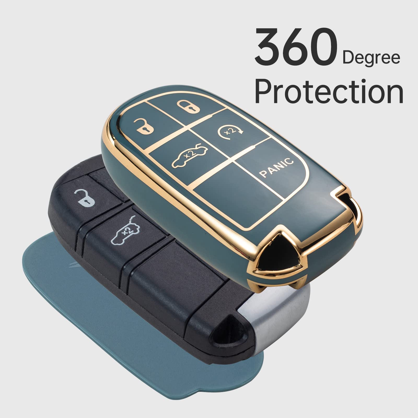 Gematay Compatible For Jeep Key Fob Cover Keychain, Car Key Case For Grand Cherokee Renegade Wrangler Accessories, Blue