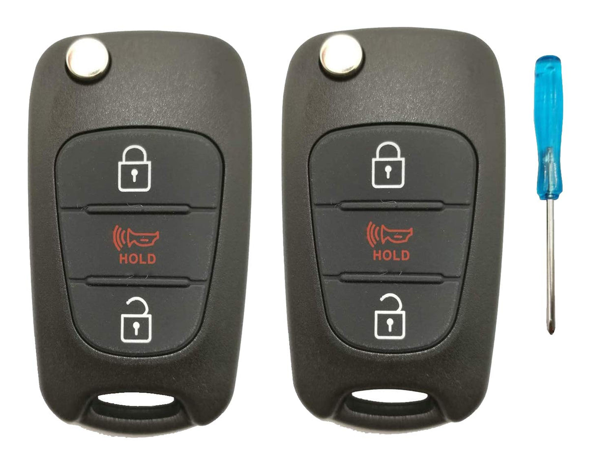 2Pcs Car Key Fob Case Shell For Kia Soul Rio Keyless Entry Flip Folding 3 Buttons Replacement Outer Cover With Uncut Blade Blank (Black)