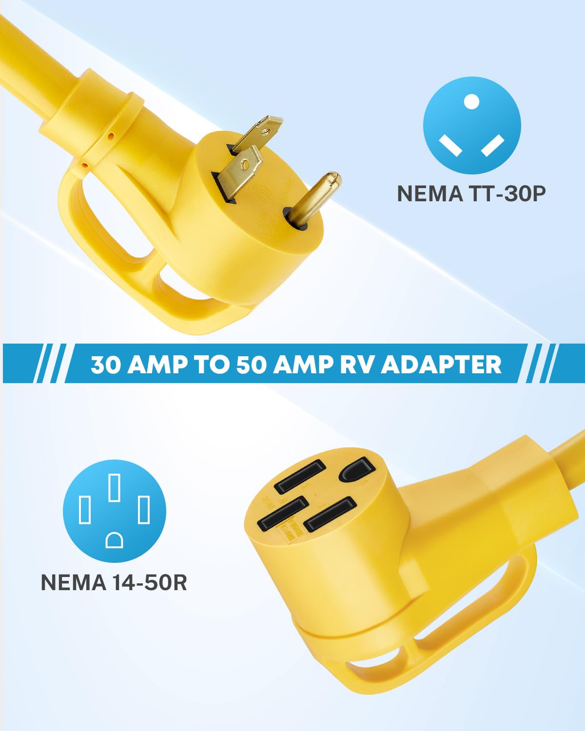 Kohree 30 Amp To 50 Amp Rv Plug Adapter 18'', Heavy Duty Rv Dogbone Electrical Adapter 30A Male To 50A Female Power Cord With Gr