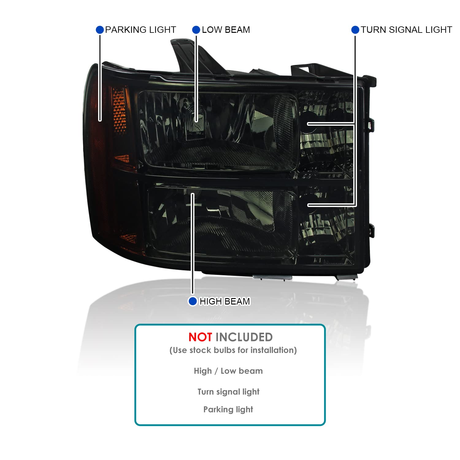 Spec-D Tuning Smoke Lens Headlights Amber Compatible With Gmc Sierra 1500 2007-2013, 07-14 Gmc Sierra Denali, 09-13 Hybrid, L+R