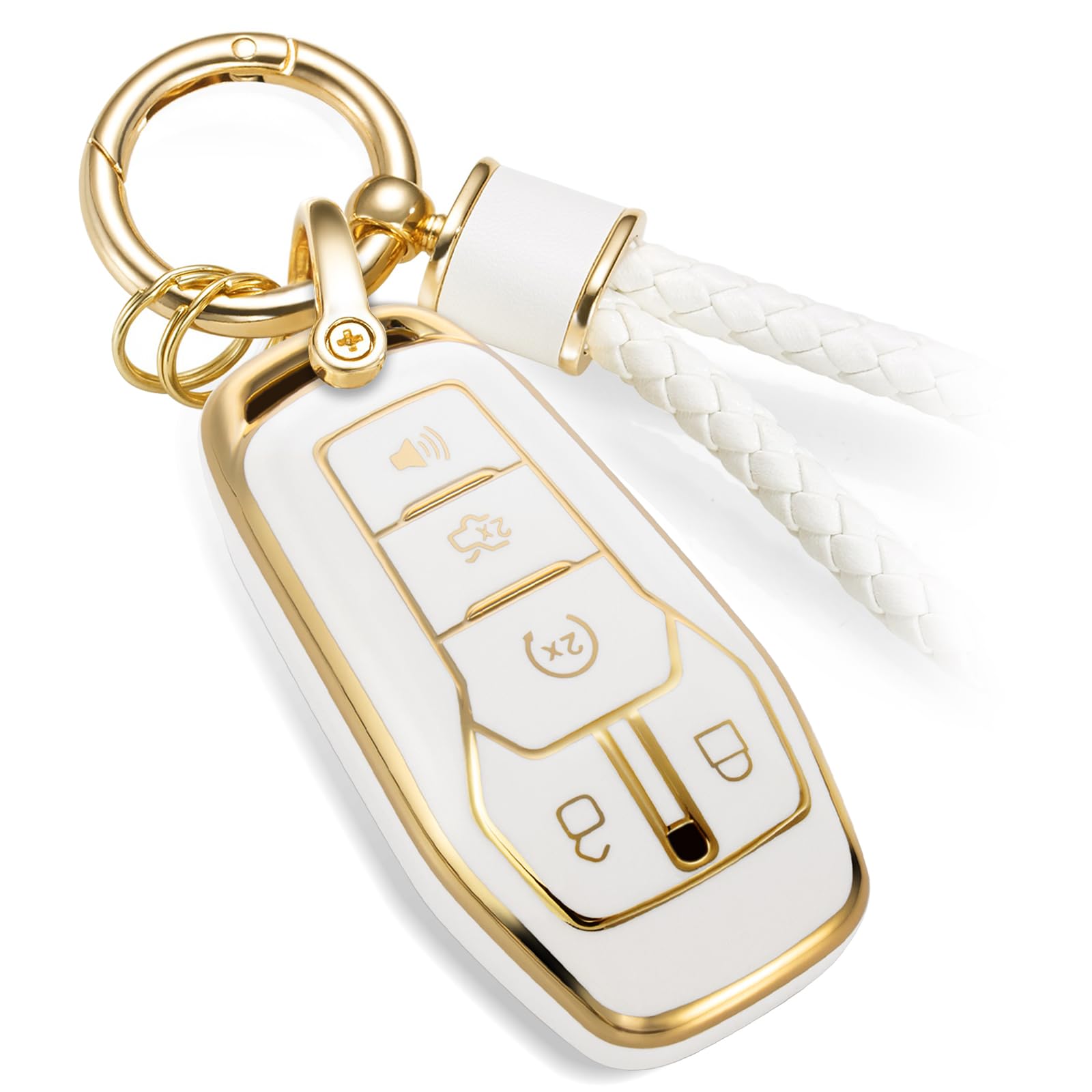 Ctrinews For Ford Key Fob Cover With Metal Braided Keychain, Upgraded Soft Case For Fusion Mustang F150-350 Edge Explorer Lincol