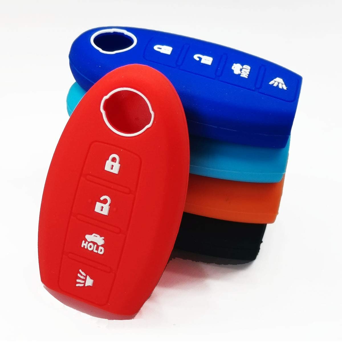 Xuhang Sillicone Key Fob Skin Key Cover Remote Case Protector Shell For Nissan Teana Murano Maxima Pathfinder Rogue Versa 370Z Sentra Altima Smart Remote 4 Button Black