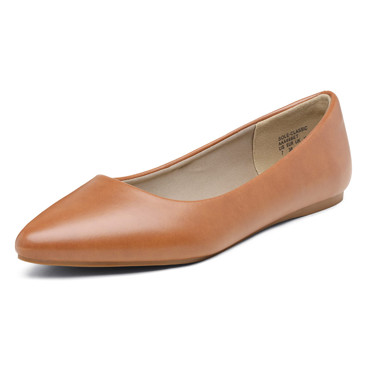 Dream Pairs Sole Classic Womens Casual Pointed Toe Ballet Comfort Soft Slip On Flats Shoes Tan Pu Size 9