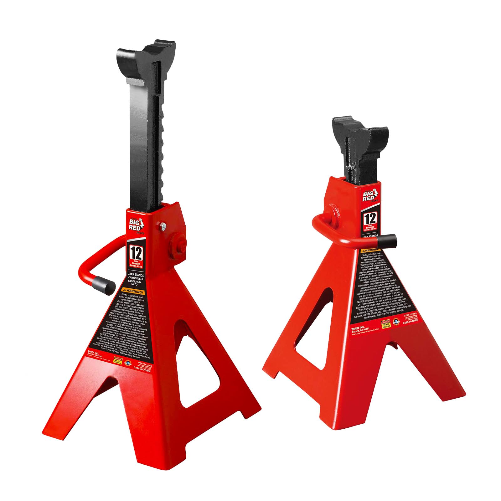 BIG RED 12 Ton Jack Stands with Lock Adjustable Height to 28.15, Fit for Cars, SUVs, and Most Automobiles, Red, 2 Pack