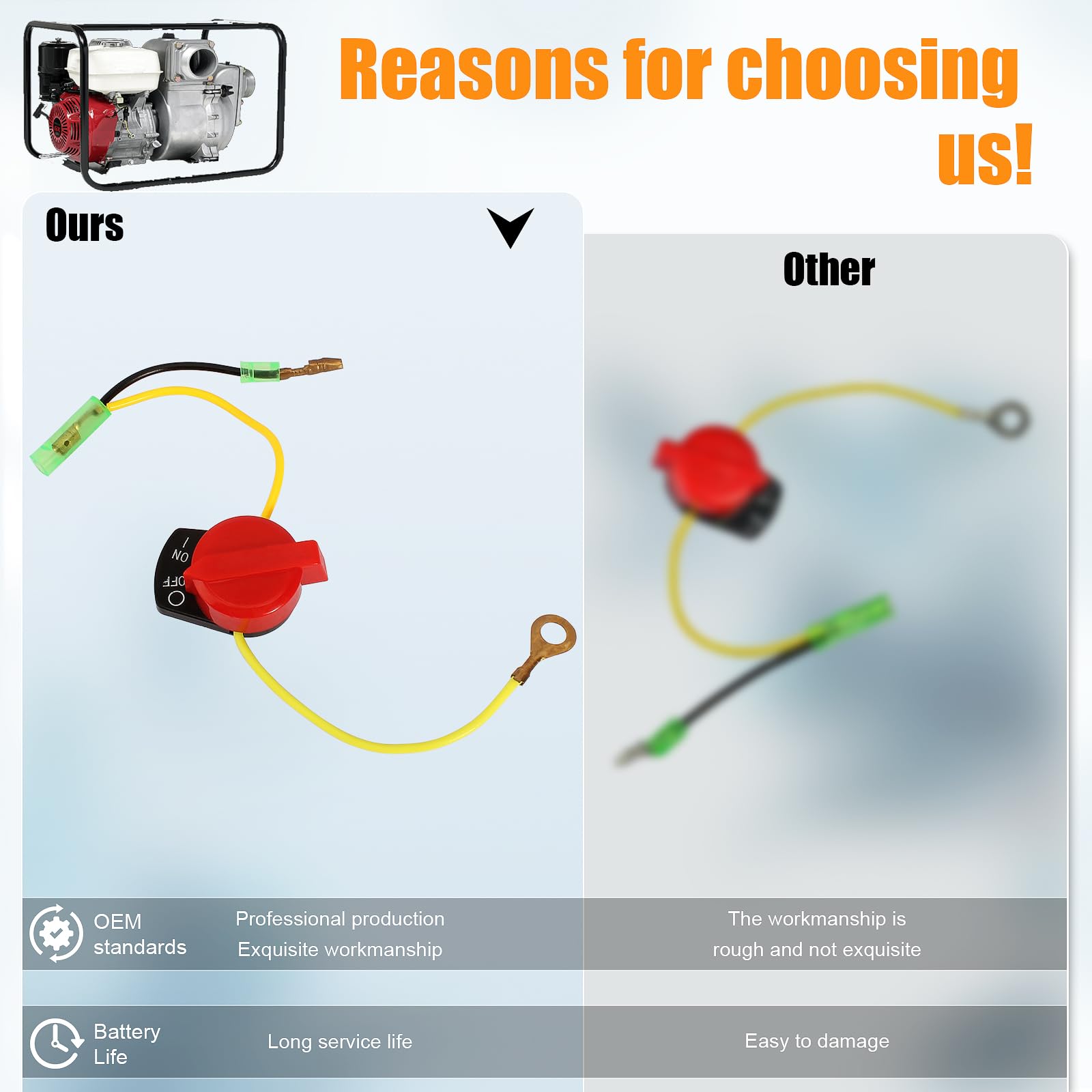 Qazaky On/Off Engine Stop Kill Switch Control Compatible With Gx110 Gx120 Gx160 Gx200 Gx240 Gx270 Gx340 Gx390 Ed1000 Ez1400 Eg1400 Eg1000 Ez2500 Ez3500 Ez5000 Wt30Xk4 Wt40Xk3 Cc4033 26A-Bph3710