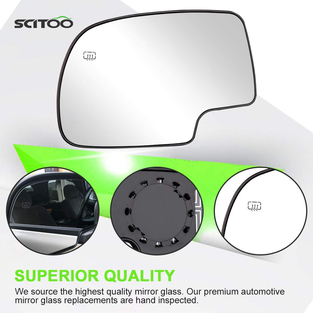Scitoo Exterior Mirror Driver Side Glass Replacement Fit For 2003 2004 2005 2006 2007 For Chevy For Gmc Silverado Sierra 1500/2500 Hd/3500 Classic Models With Power Heated