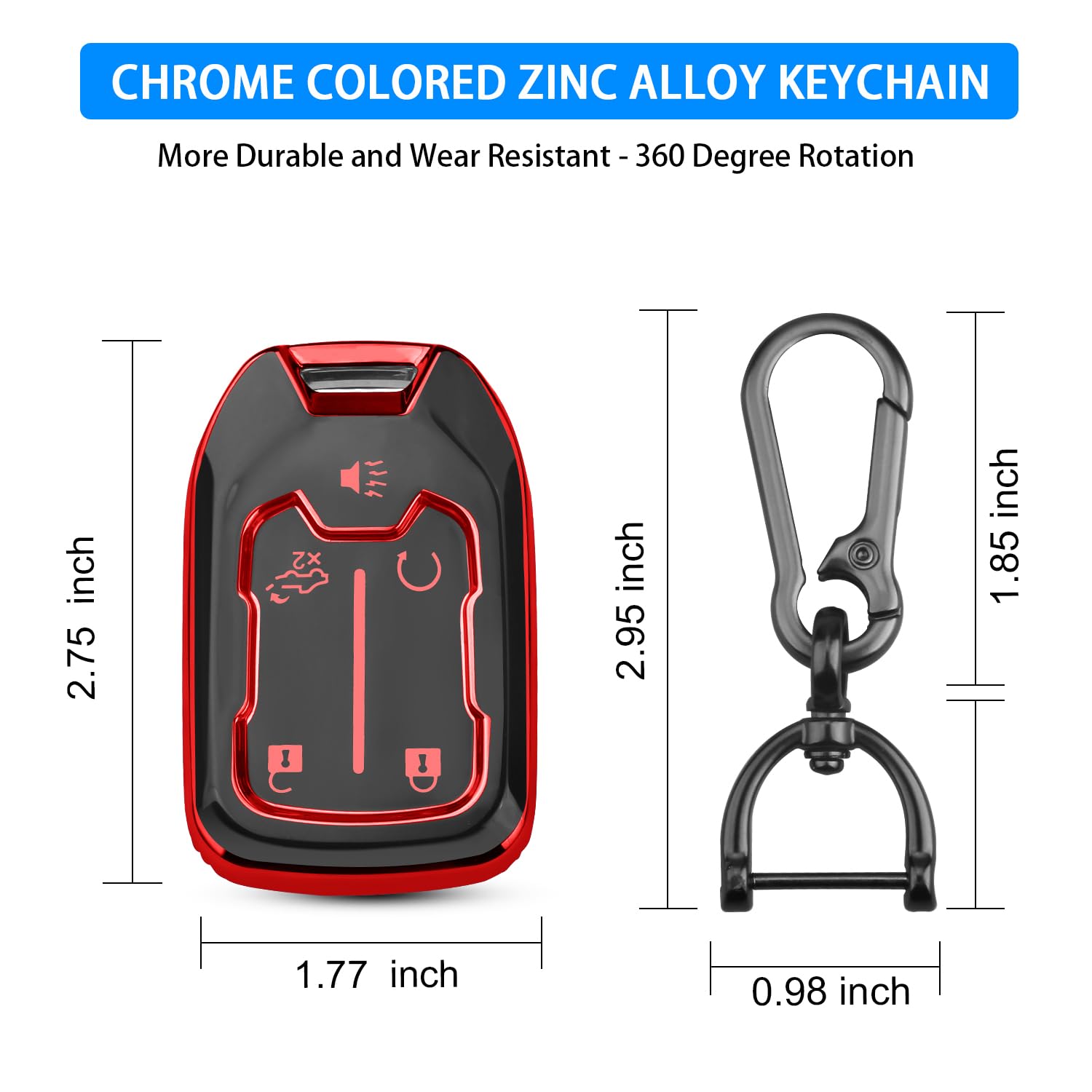 QBUC for GMC Key Fob Cover with Keychain,5 Button Soft TPU GMC Key Fob Cover,Fit for GMC Acadia Sierra Terrain and Chevy (red, 5