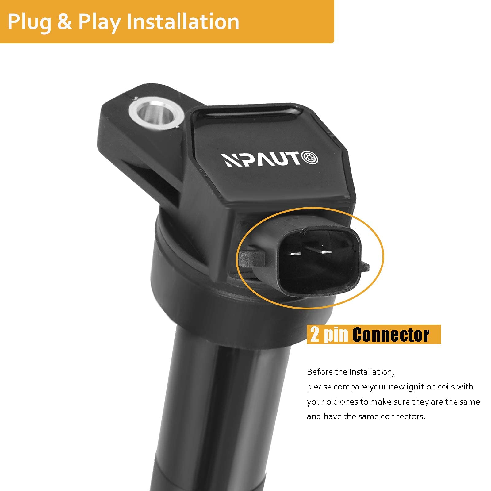 Npauto Ignition Coil Pack Compatible With L4 1.8 2.0 2011 2012 2013 2014 2015 2016 Hyundai Elantra, 2014-2016 Kia Forte, Kia Soul, 2014-2017 Elantra Tucson, Uf651 27300-2E000 5C1861, Set Of 4